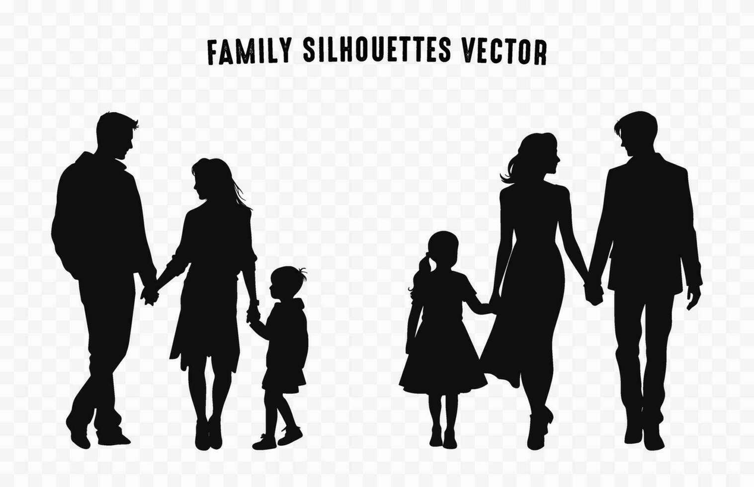 Happy Family Silhouettes clipart Set, Family groups black vector Bundle