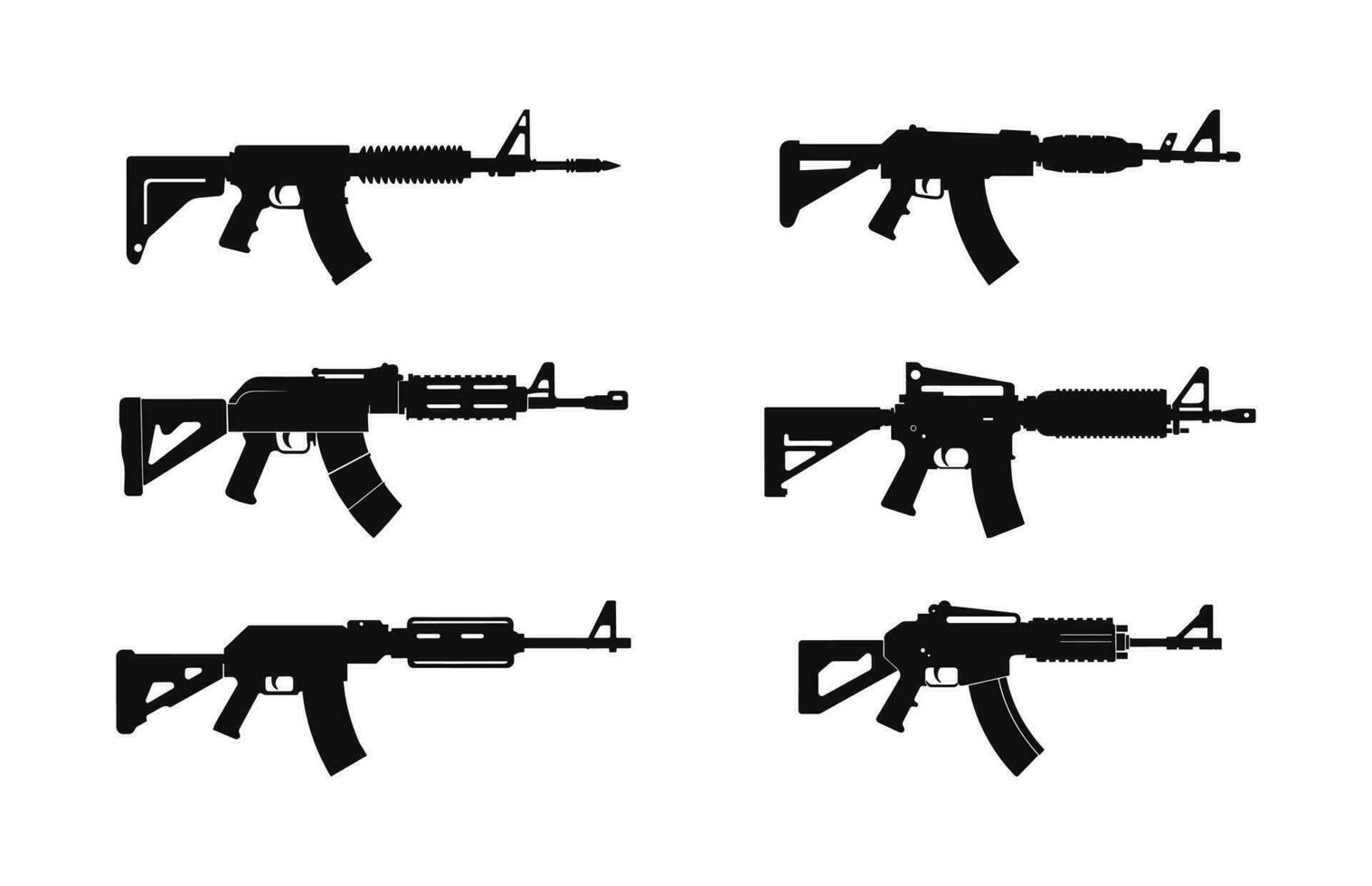 colección de varios armas de fuego armas, máquina pistola siluetas haz vector