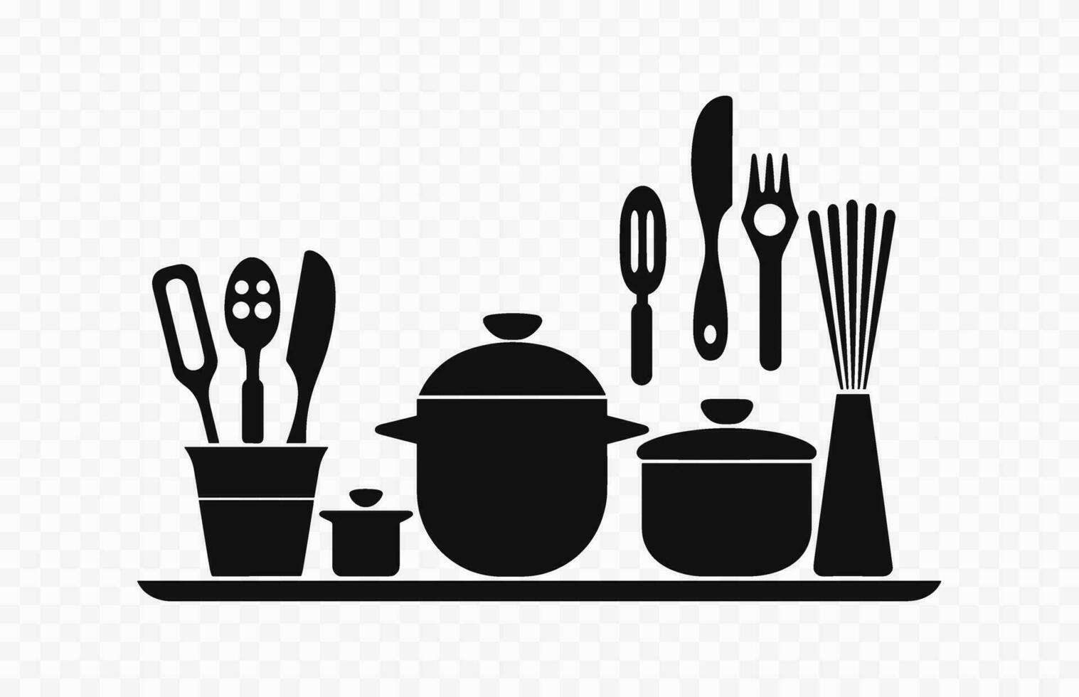 Kitchen tool Silhouette Vector collection, a Set of kitchen tools silhouette