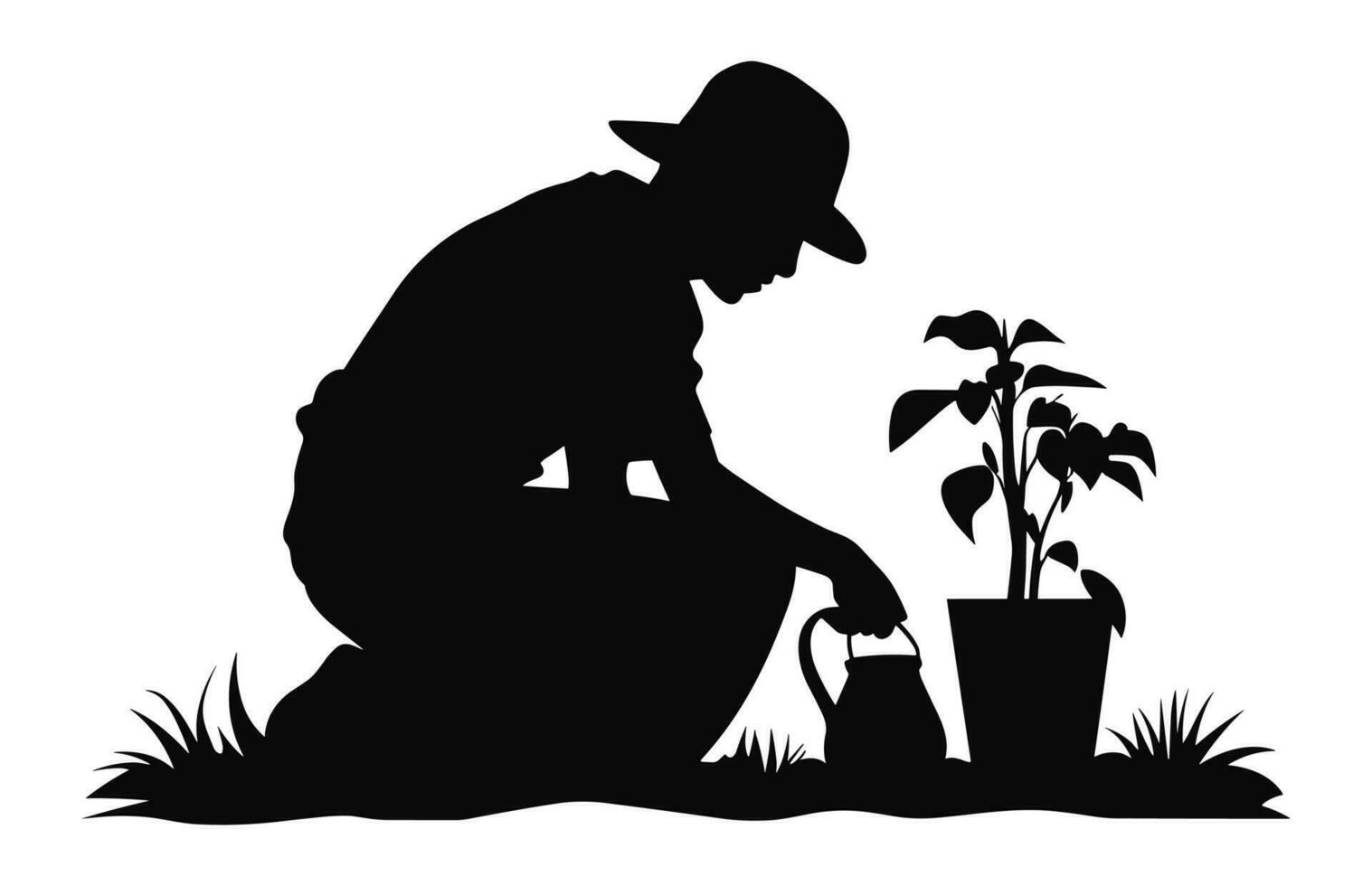 A Gardening Silhouette, A Gardener black vector isolated on a white background