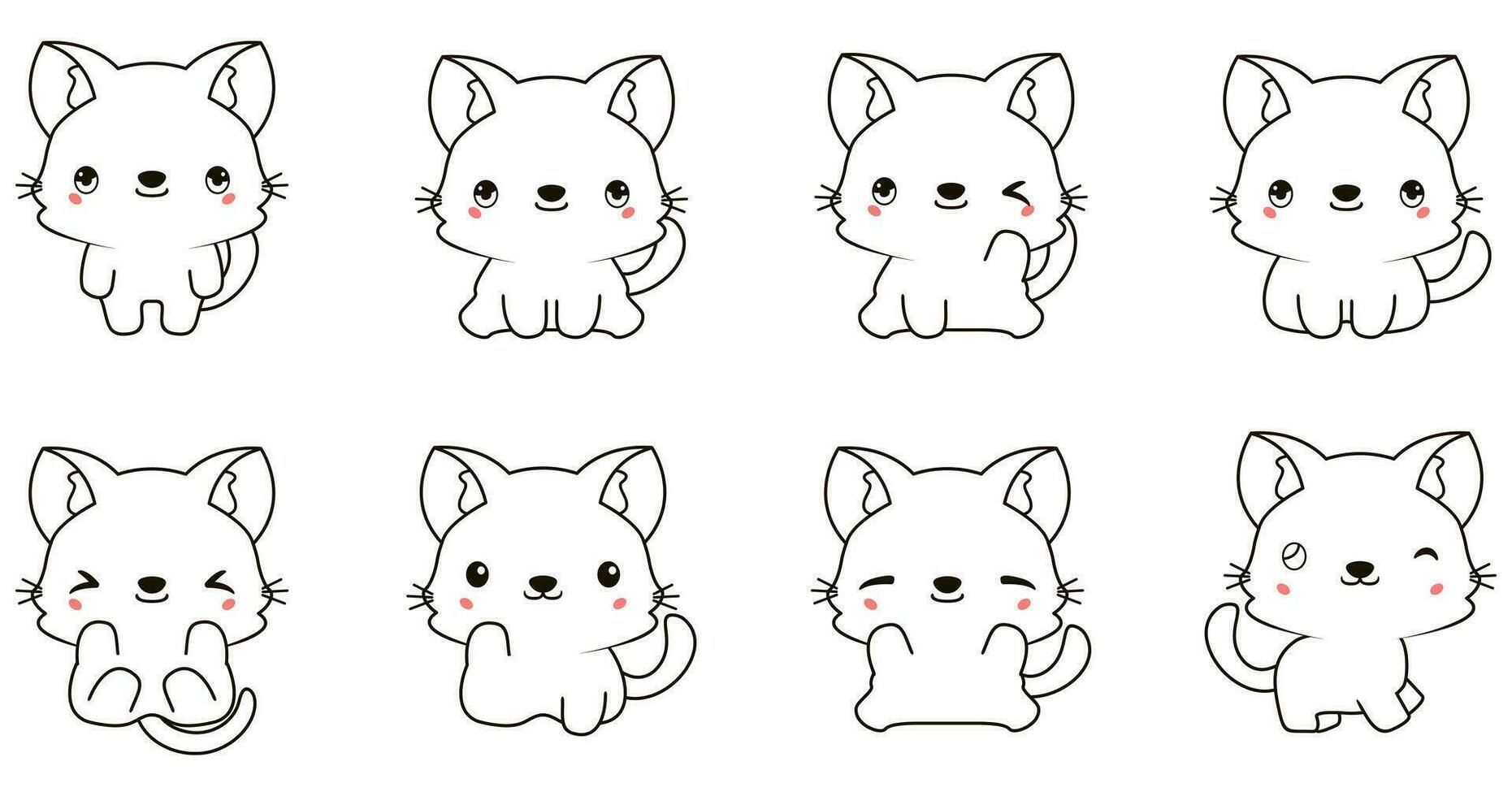 Kawaii cat set coloring animals collection vector