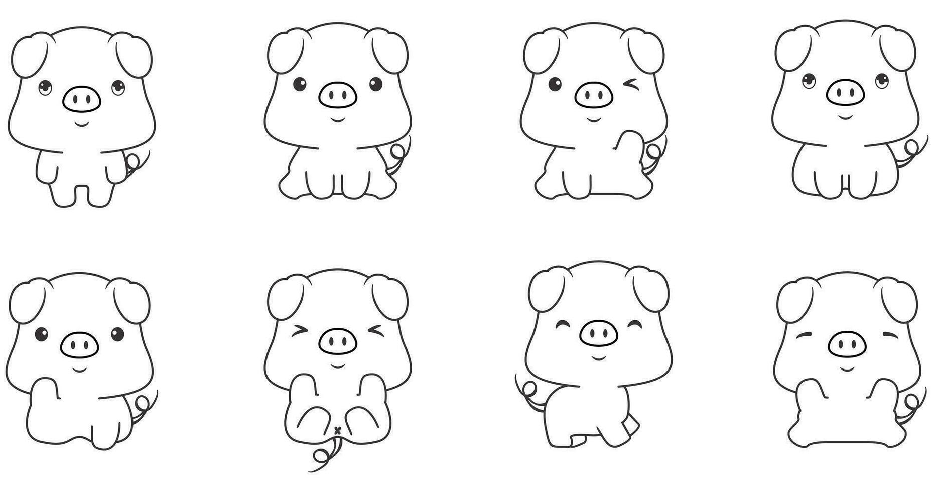 Kawaii pig set coloring animals collection vector