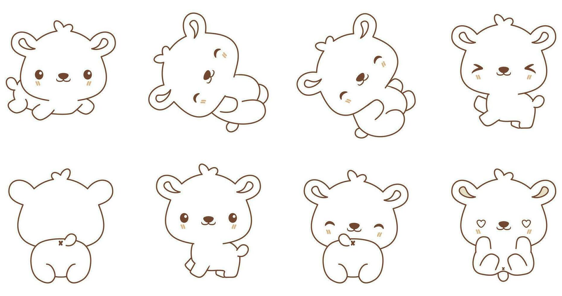 Kawaii bear set coloring animals collection vector