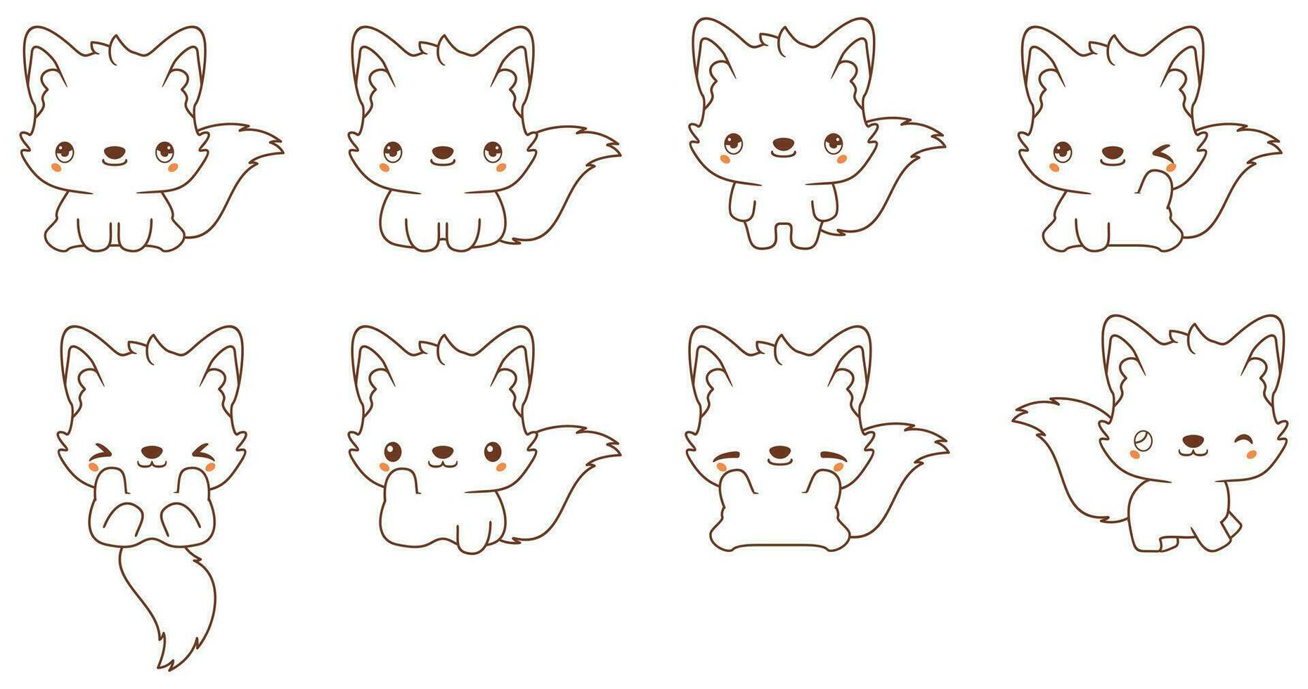 Kawaii fox set coloring animals collection vector