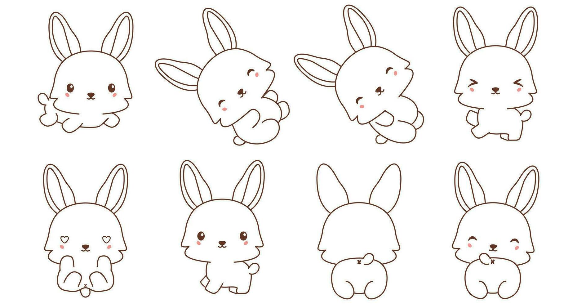 Kawaii rabbit set coloring animals collection vector