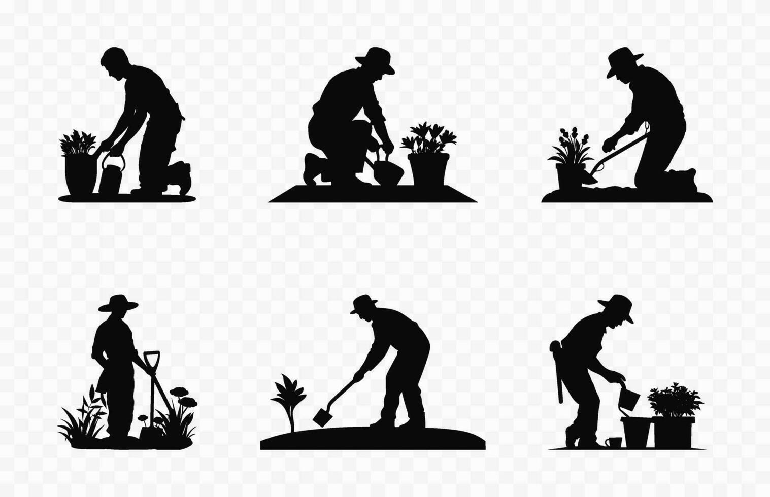 jardinería personas siluetas vector colocar, jardinero silueta negro clipart haz