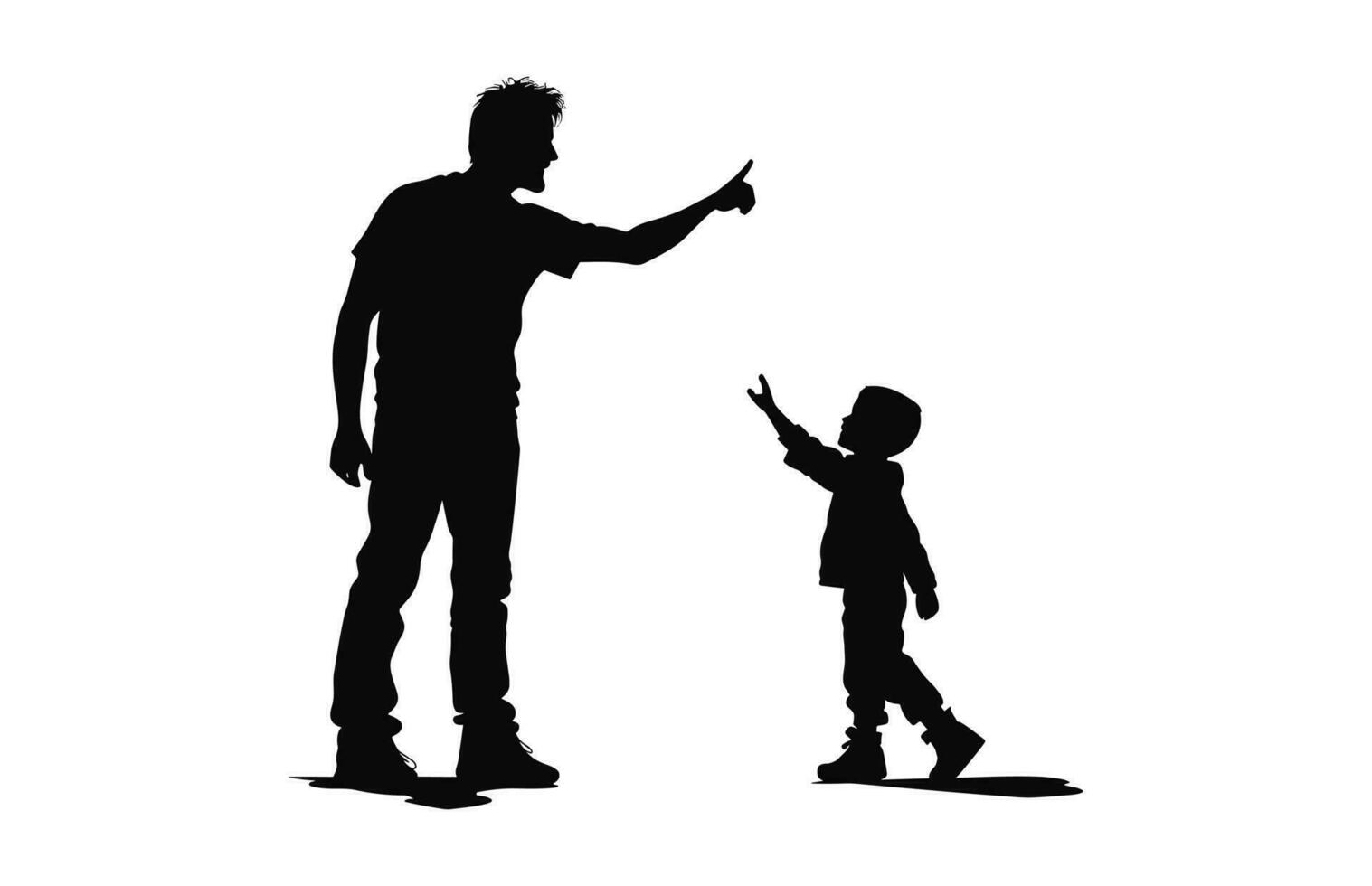 A Silhouette of Dad with son black Vector isolated on a white background