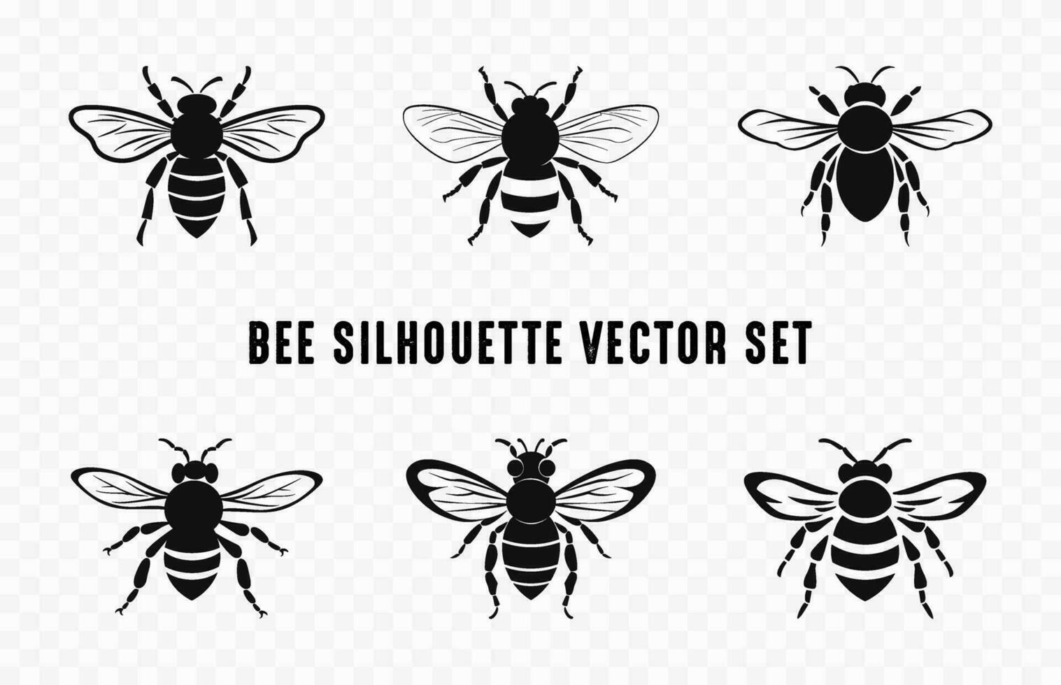 Flying honey Bee silhouettes Set, Bee Silhouette vector Bundle on white background
