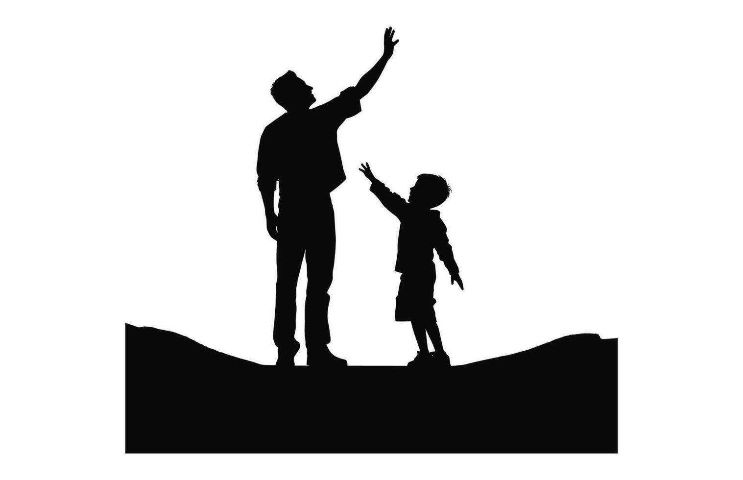 A Silhouette of Dad with son black Vector isolated on a white background