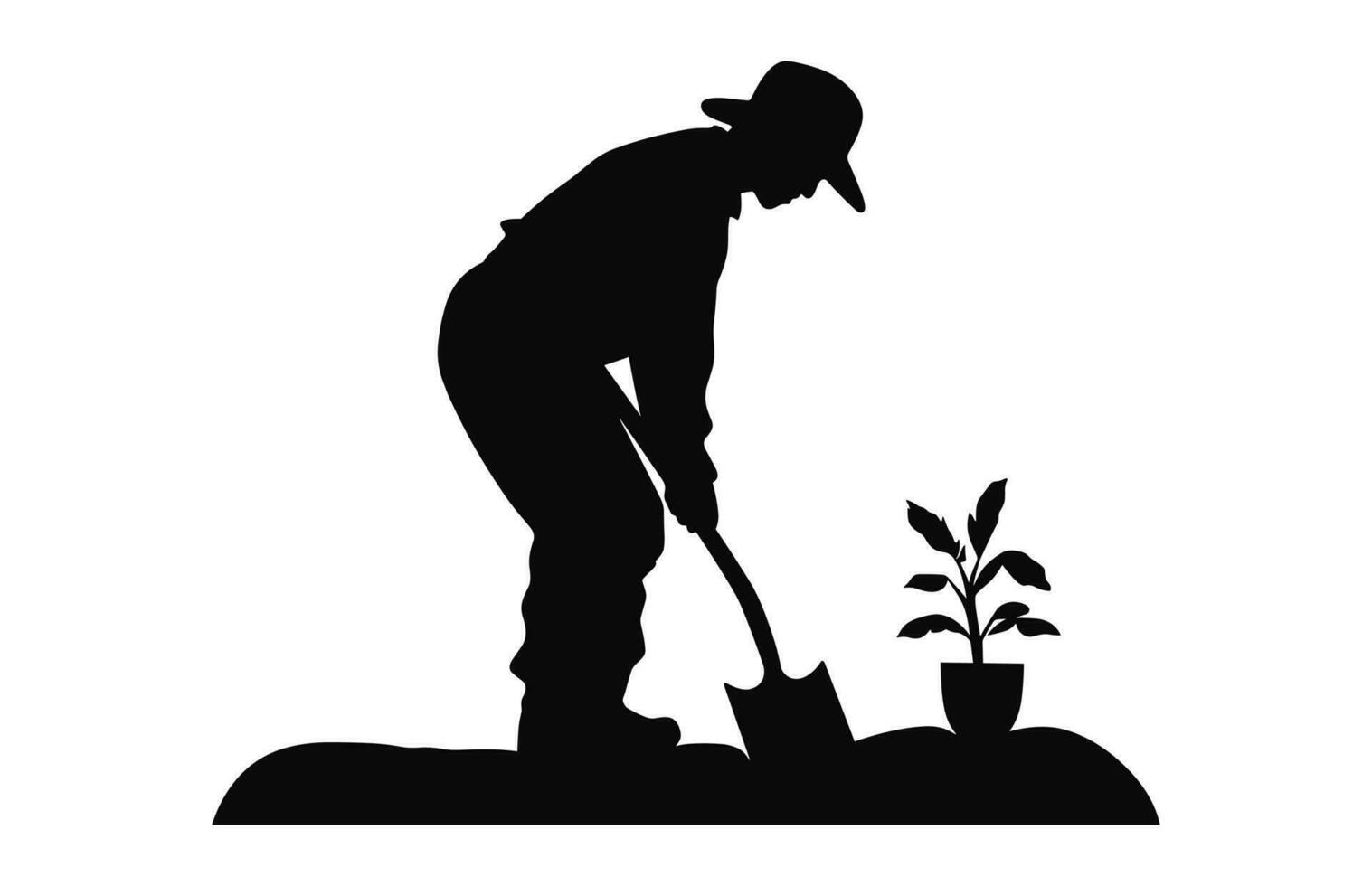 A Gardening Silhouette, A Gardener black vector isolated on a white background