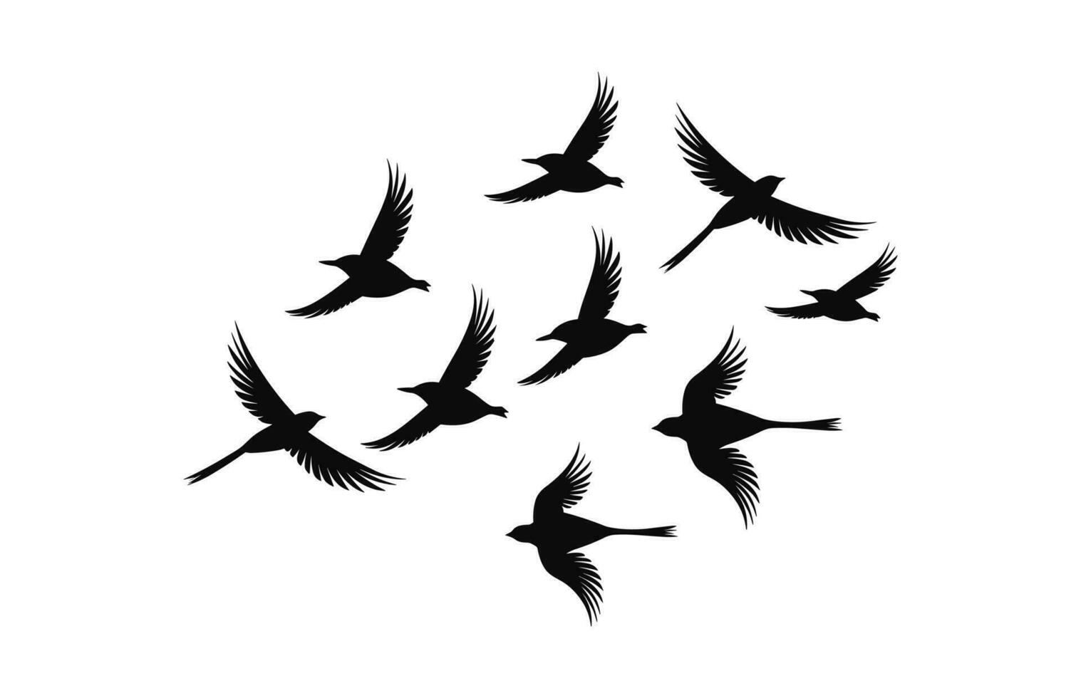 A flock of birds Silhouette isolated on a white background, Flying birds black Vector