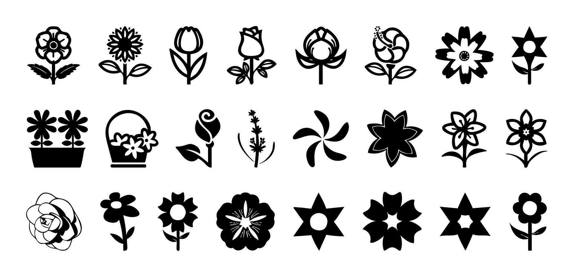 Flower and flower plant icon set nature collection isolated on transparent background. vector