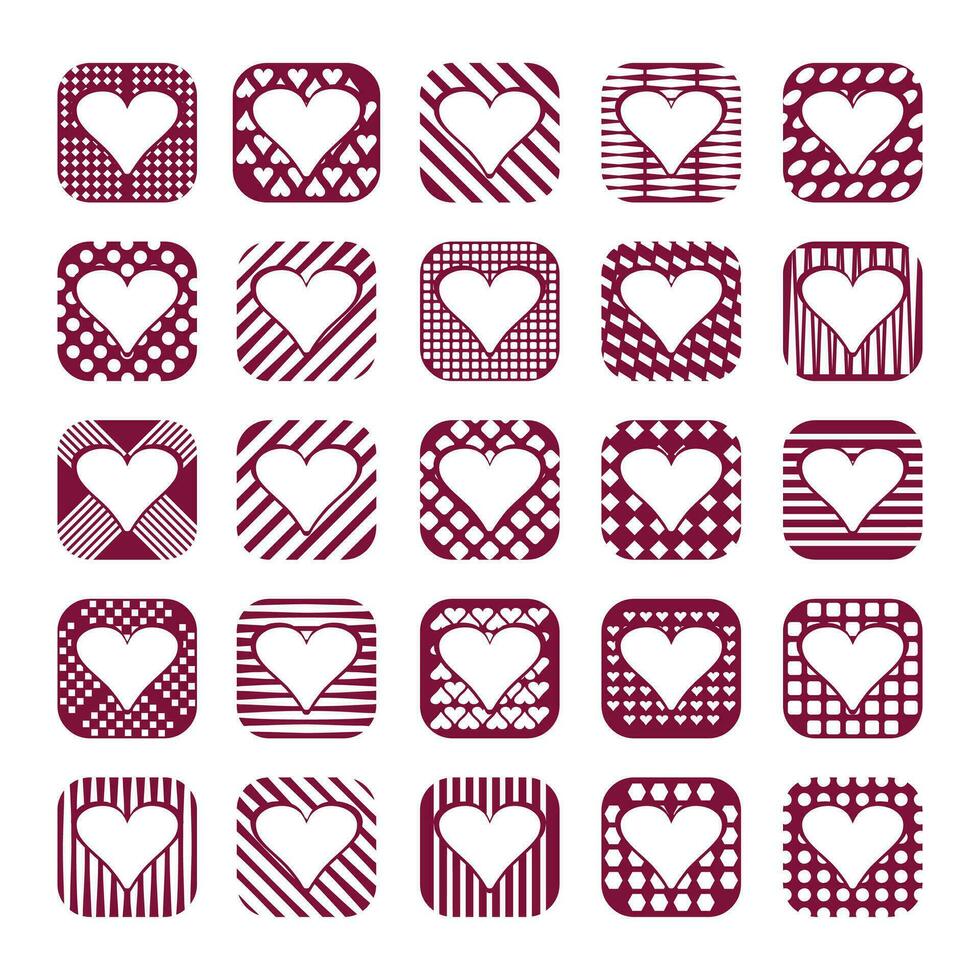 Flat design style Heart icon set, vector illustration isolated on white background.