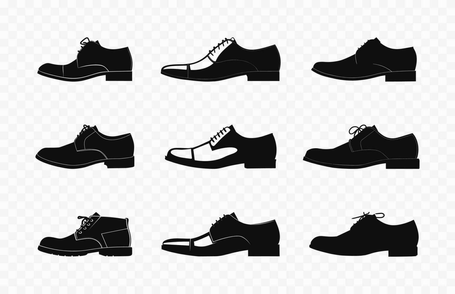 Men Shoe vector black silhouette bundle, Set of various Male shoes silhouette