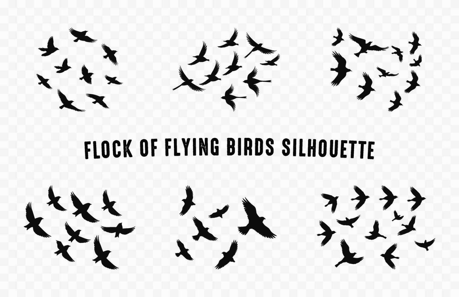 Flock of Flying Birds Silhouettes Bundle, Set of flock birds black Vector