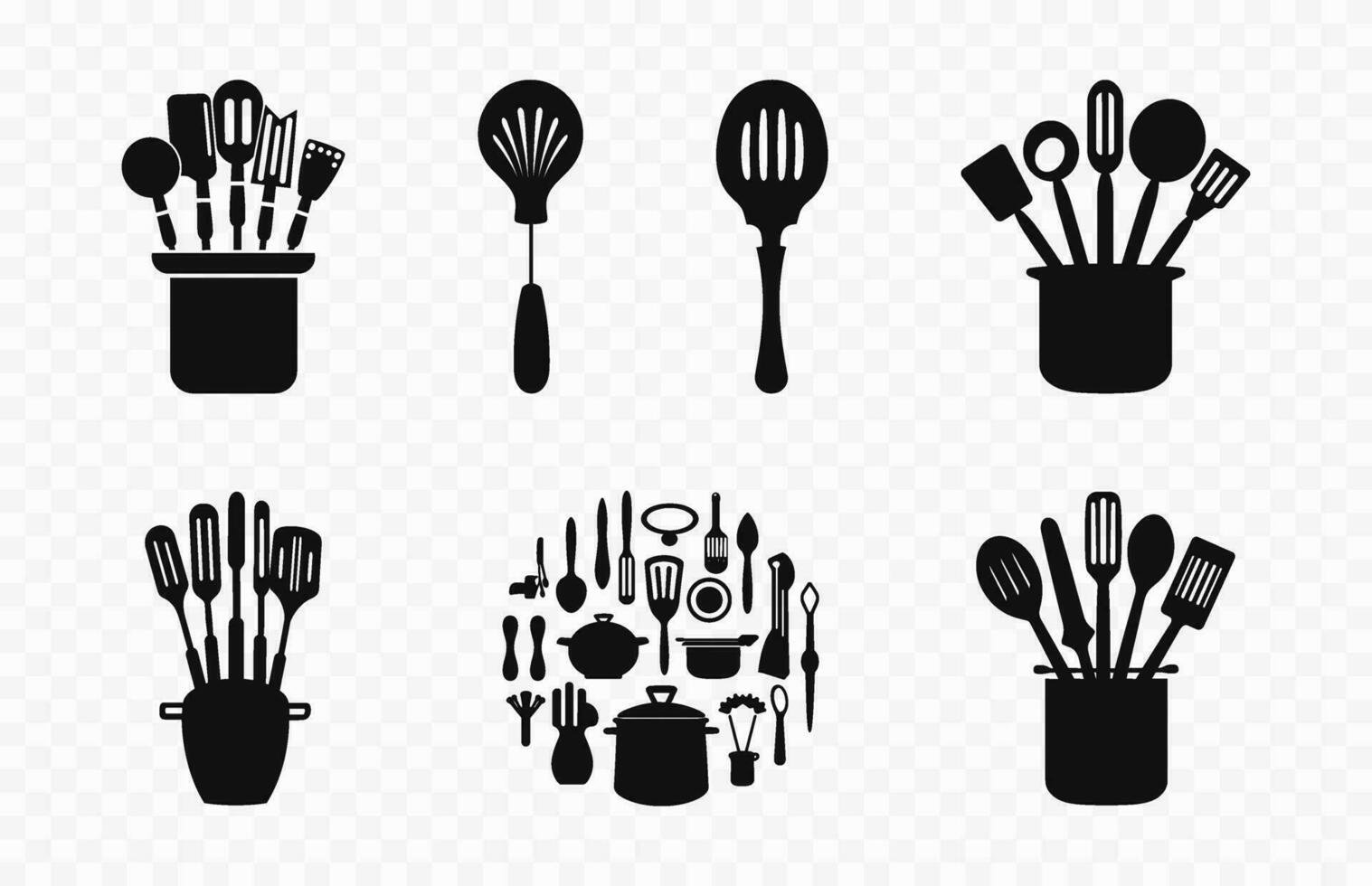 Kitchen tool Silhouette Vector collection, a Set of kitchen tools silhouette