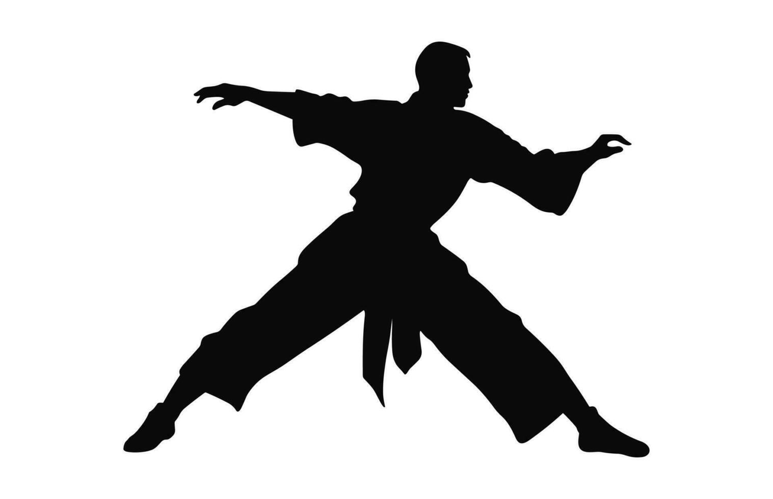 A Tai Chi Pose black Silhouette Vector isolated on a white background