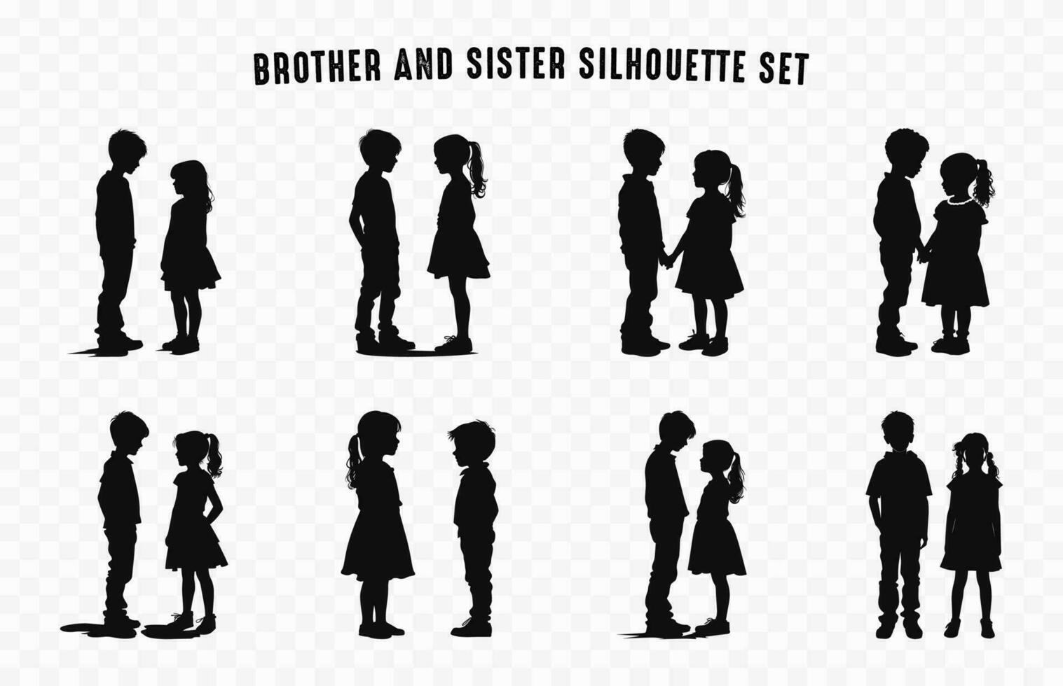 Vector Silhouette of A boy and girl, Children Silhouettes clipart set