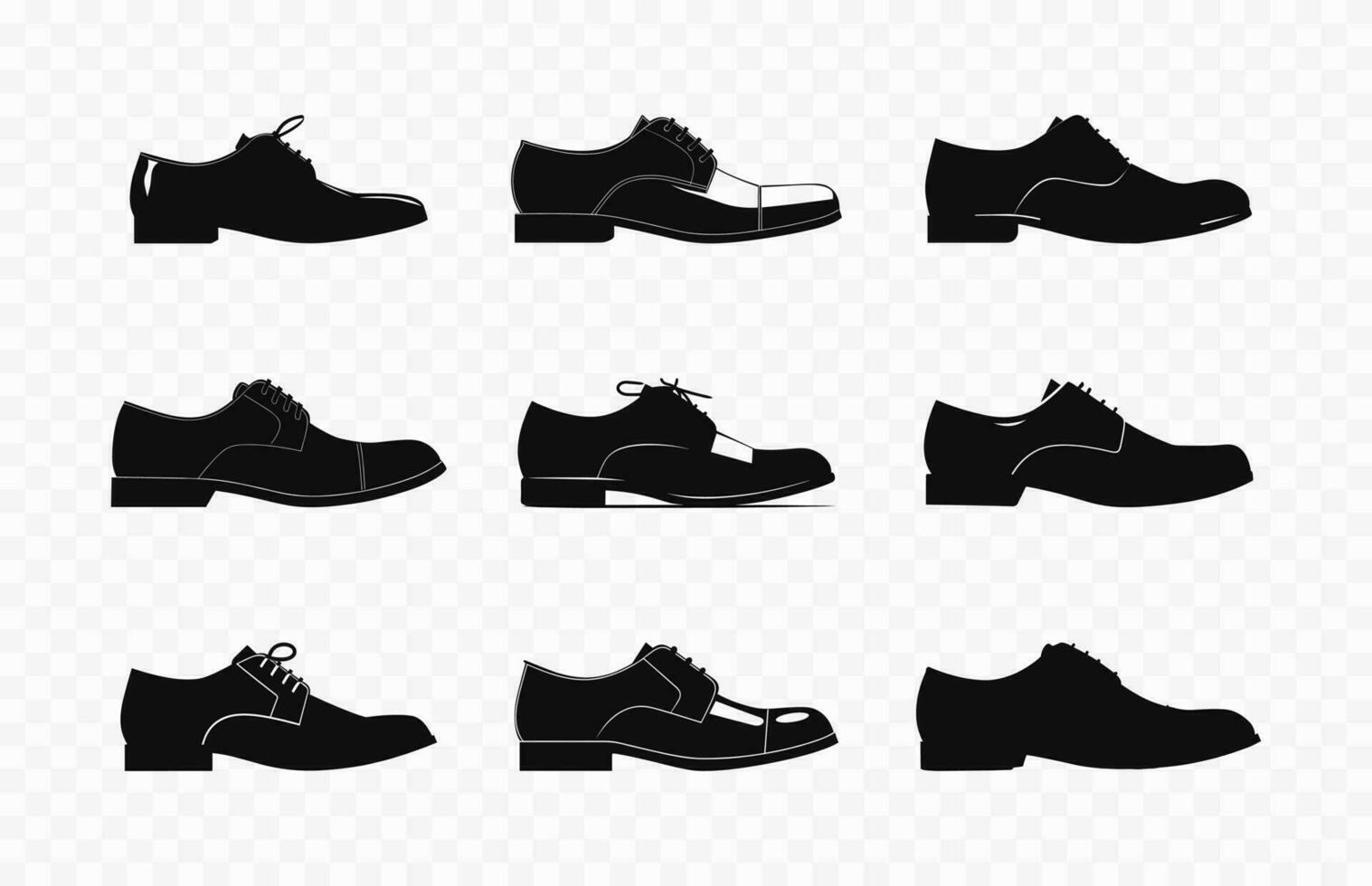 Men Shoe vector black silhouette bundle, Set of various Male shoes silhouette