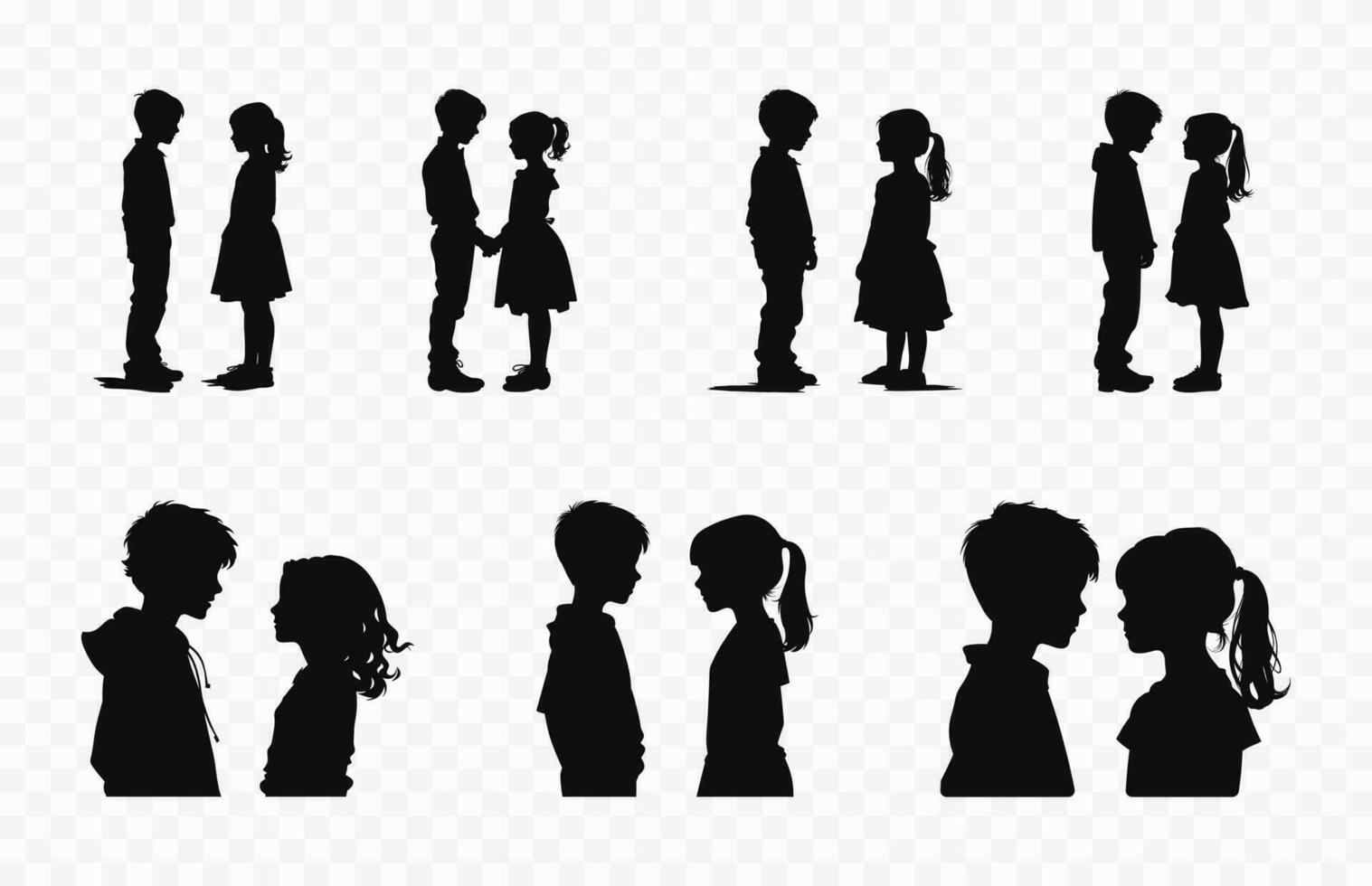 Boys and Girls black silhouette bundle, Set of brother and Sister vector