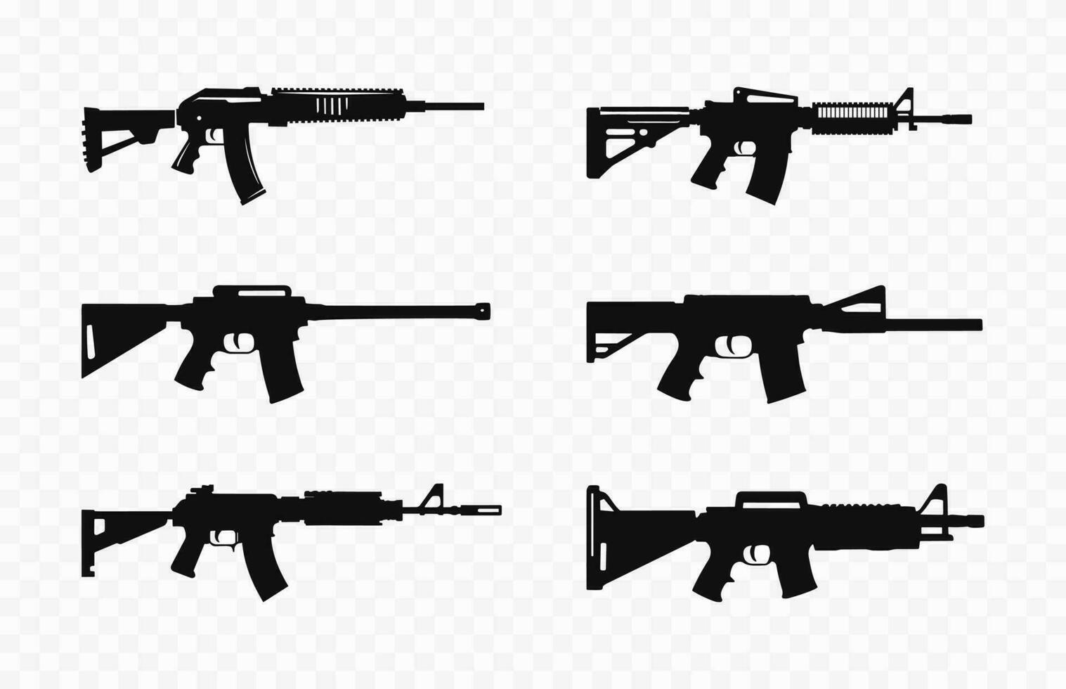 Weapon Silhouette Vector Set, Machine Gun silhouettes Bundle