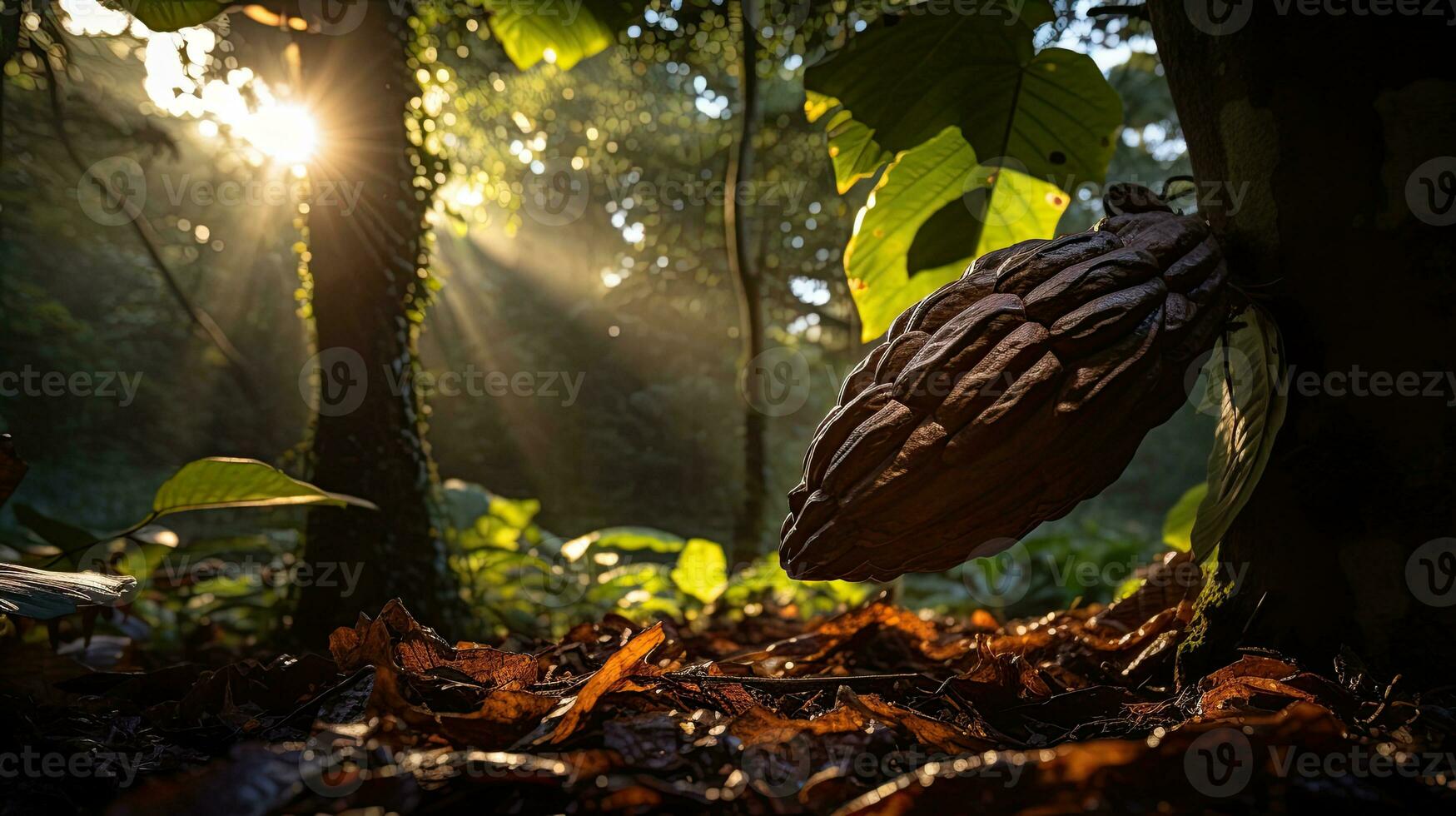 ai generado Fresco cacao Fruta con ligero exposición ai generativo foto