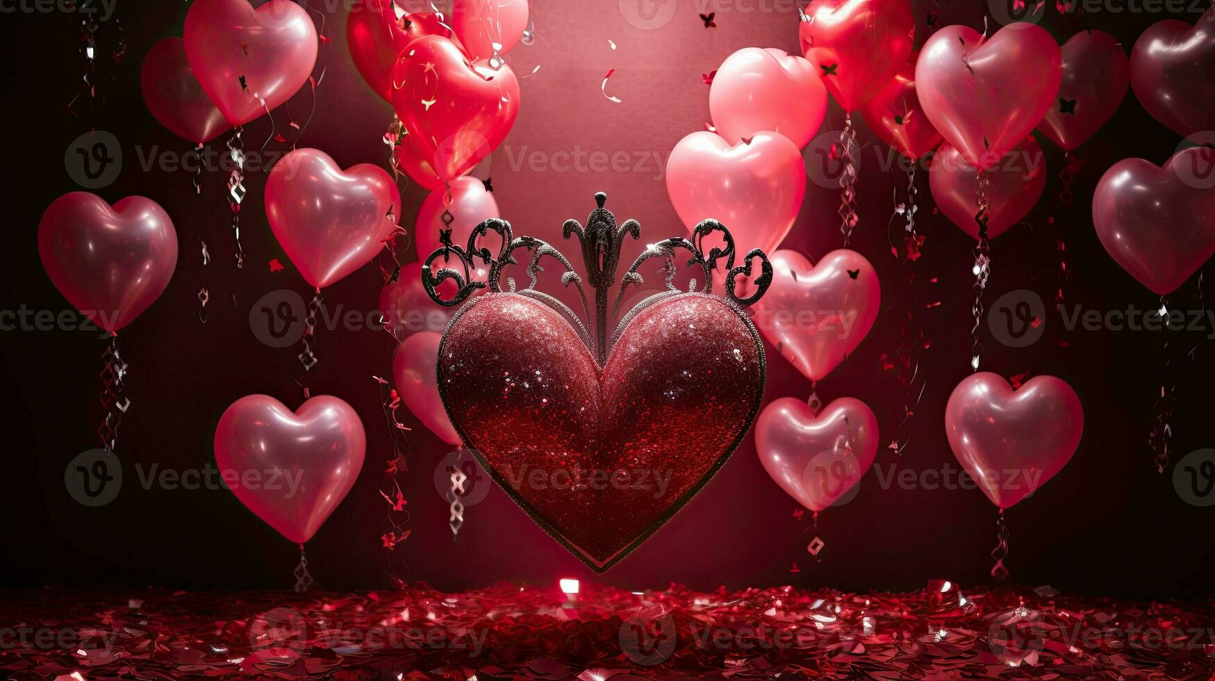 AI generated heart balloon with crown and rose petals AI Generative photo