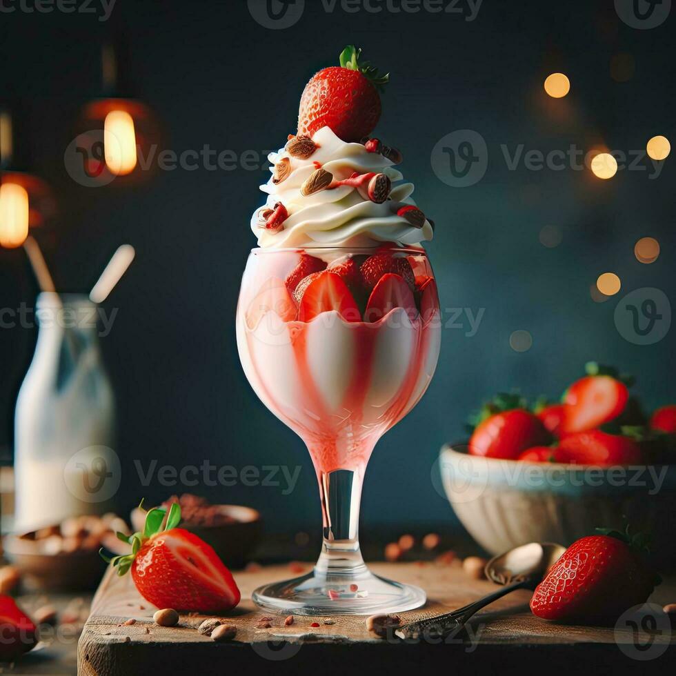 AI generated Smoothie strawberry dessert on the table AI Generative photo