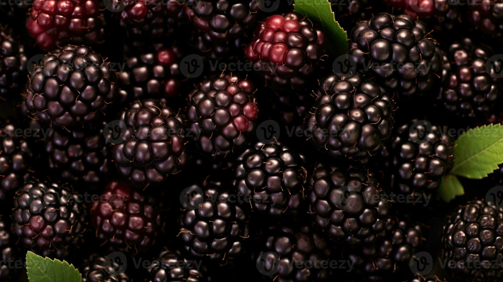 AI generated Top view fresh black berry with leaf AI Generative photo