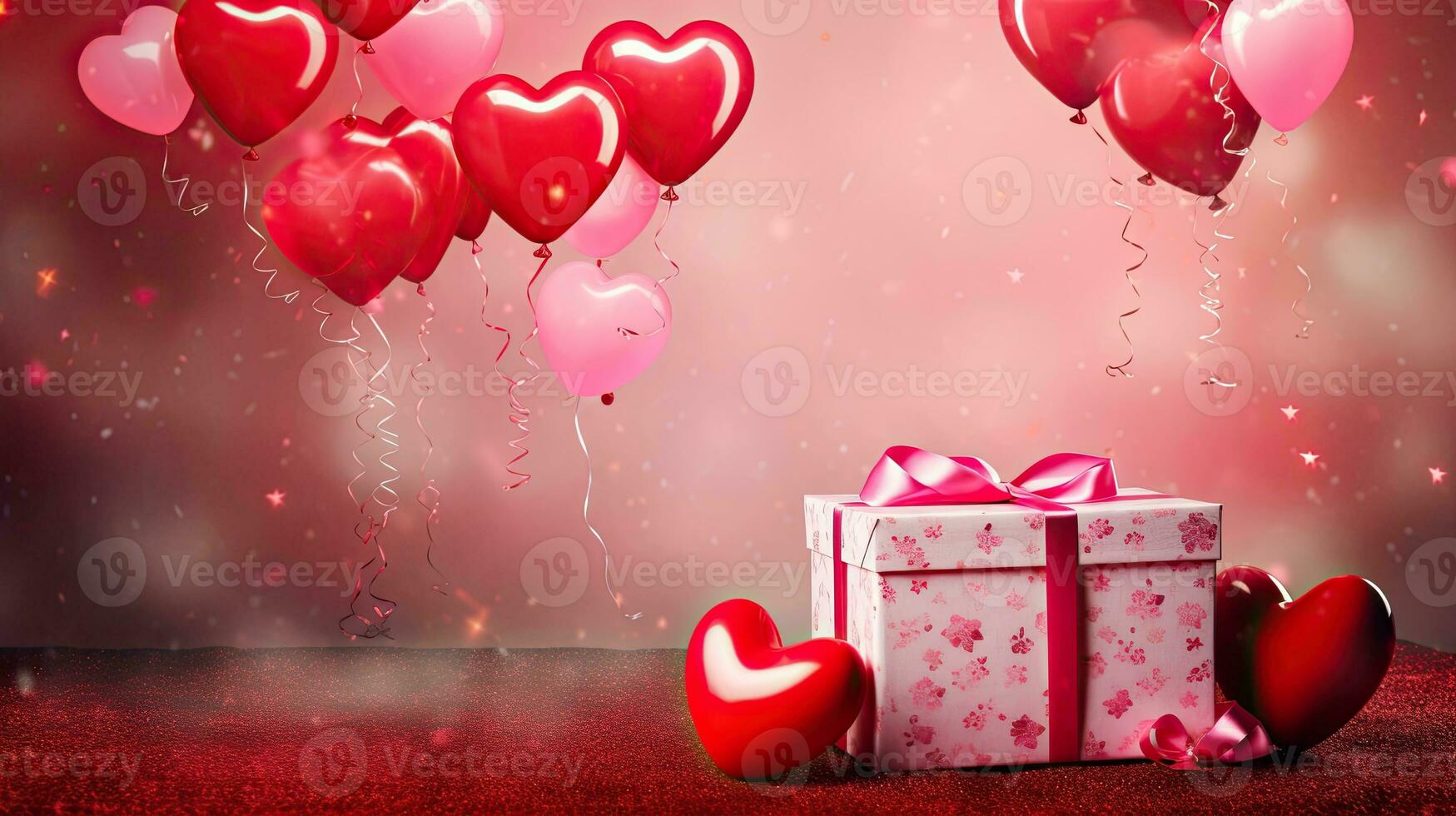 AI generated Luxury gift box with balloon and rose flower AI Generative photo