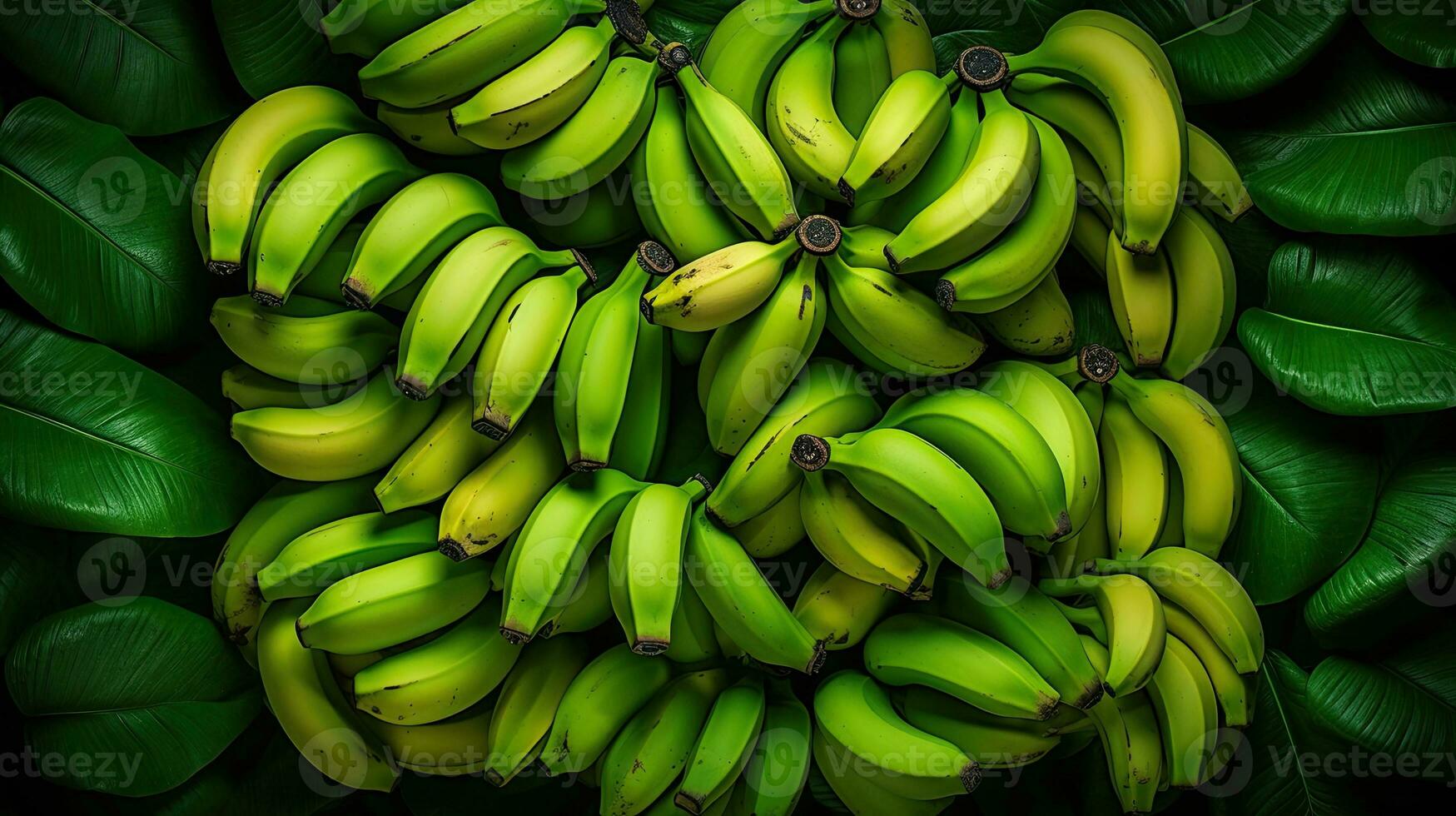 AI generated Portrait green banana with leaf AI Generative photo
