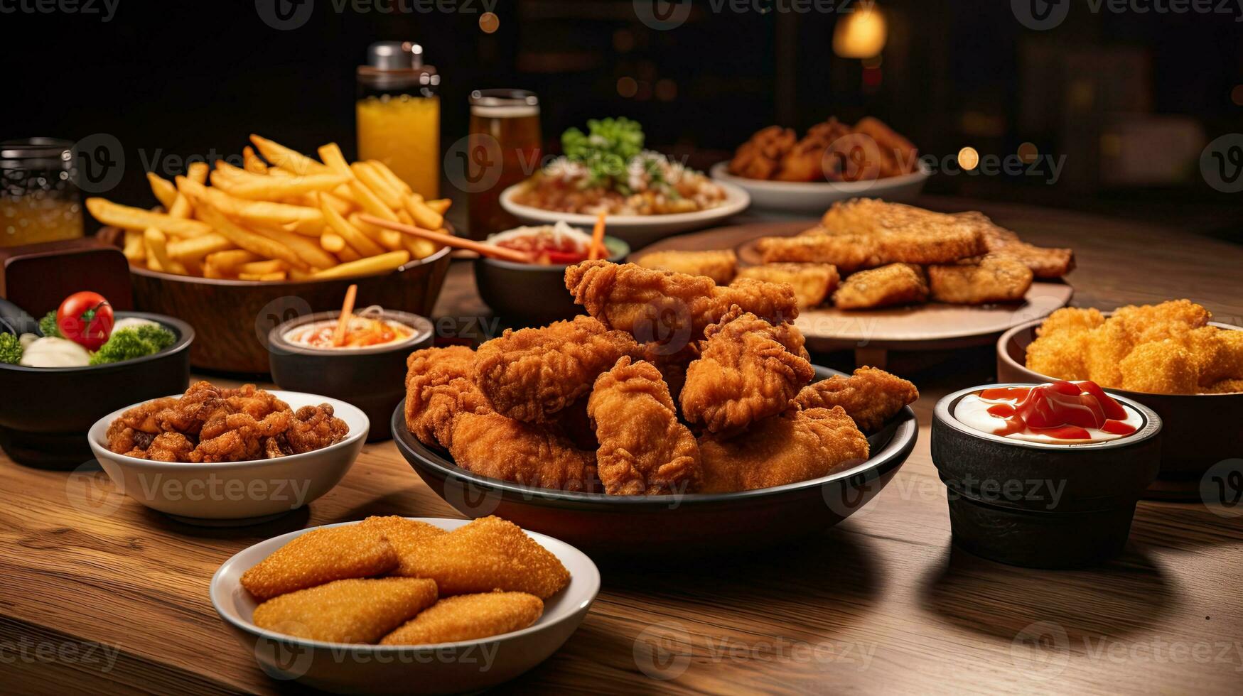 AI generated Hot and Juicy fried chicken served on the table AI Generative photo