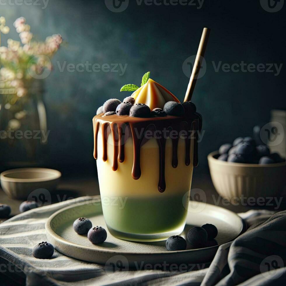 AI generated Delicious dessert with blueberry topping AI Generative photo