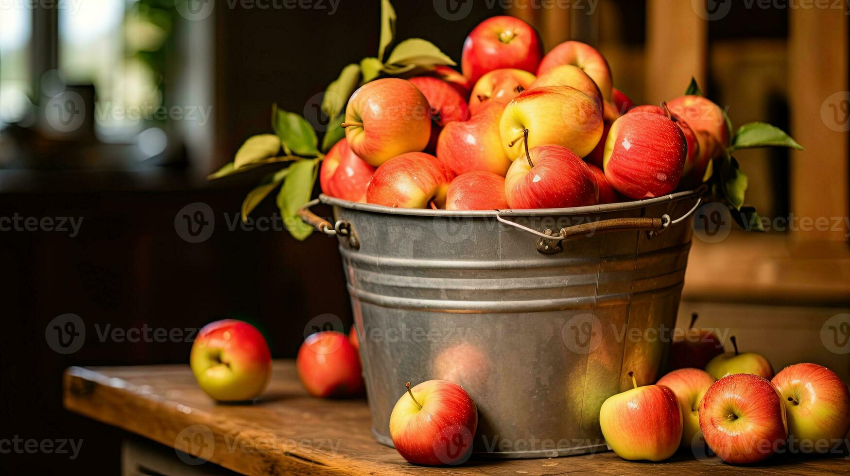 AI generated Portrait fresh apple on the bucket AI Generative photo