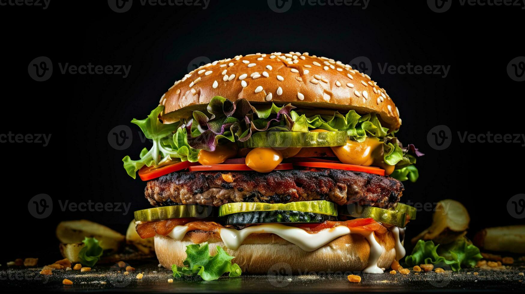 AI generated Delicious beef burger with melted cheese AI Generative photo