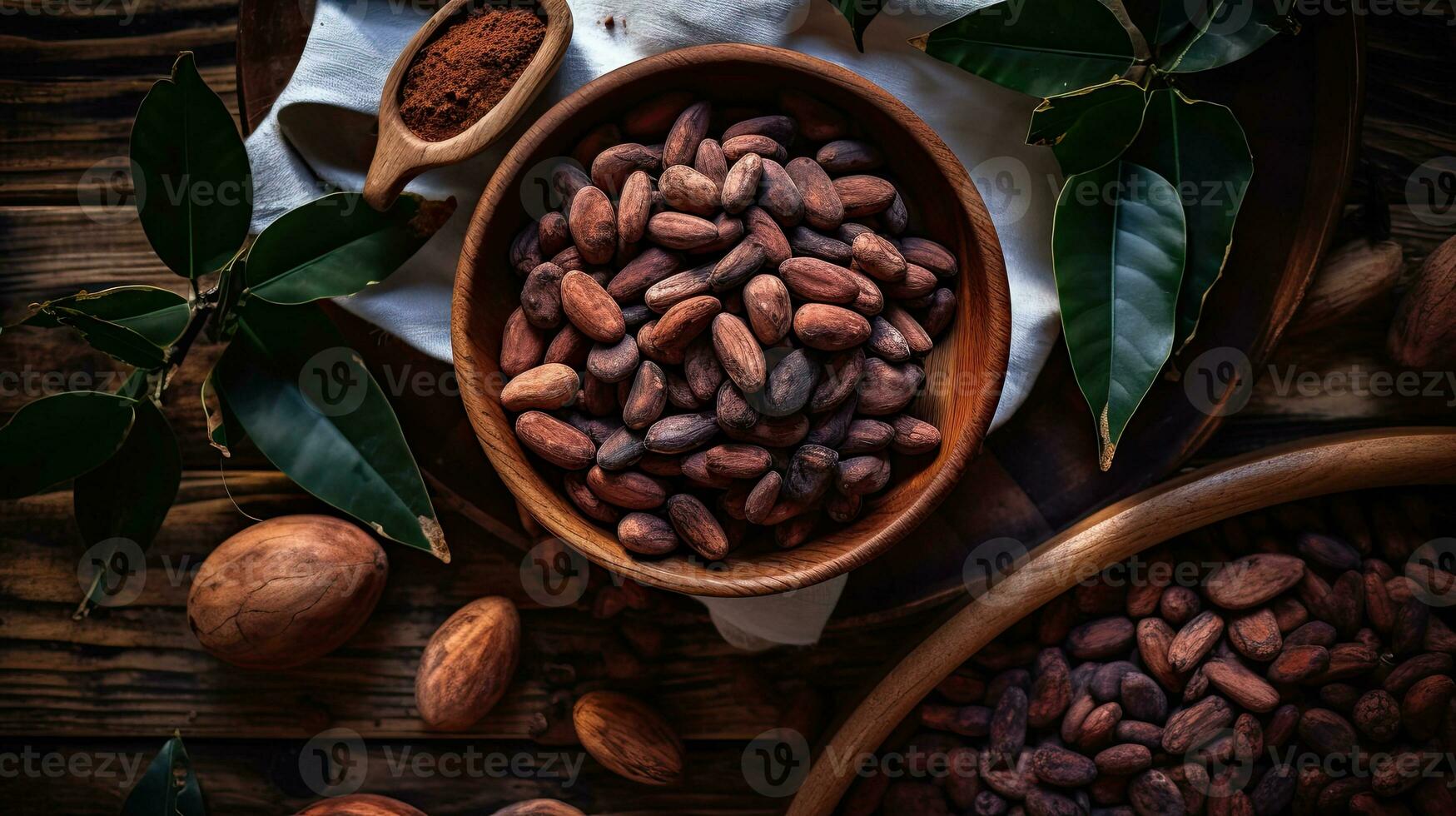 AI generated Portrait cocoa bean on the bowl with light exposure AI Generative photo