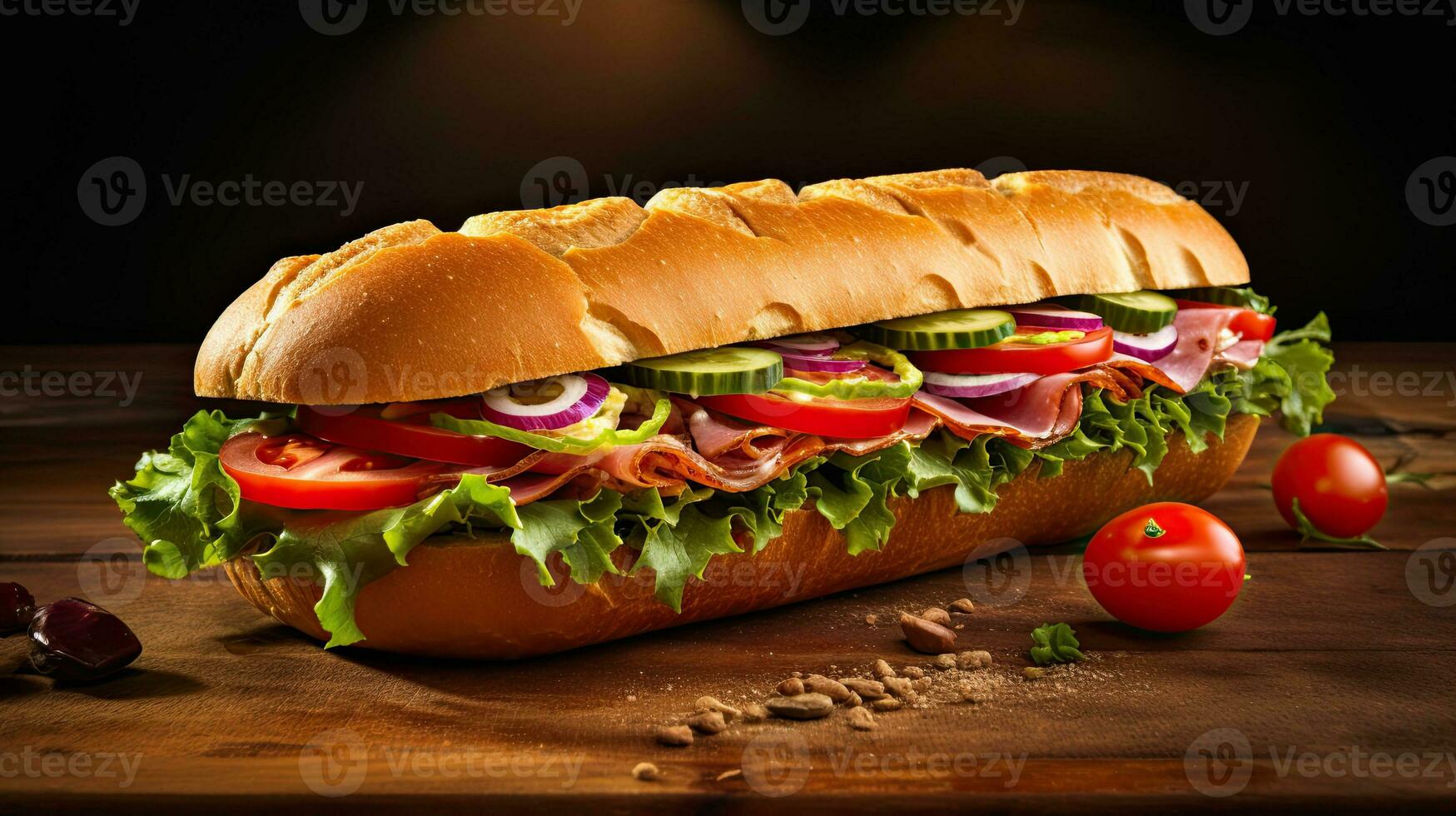 AI generated Submarine sandwich on the table AI Generative photo