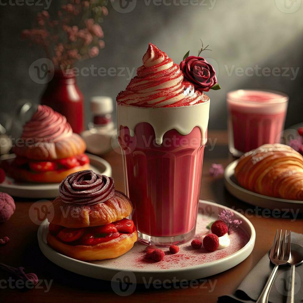 AI generated Smoothie dessert with croissant AI Generative photo