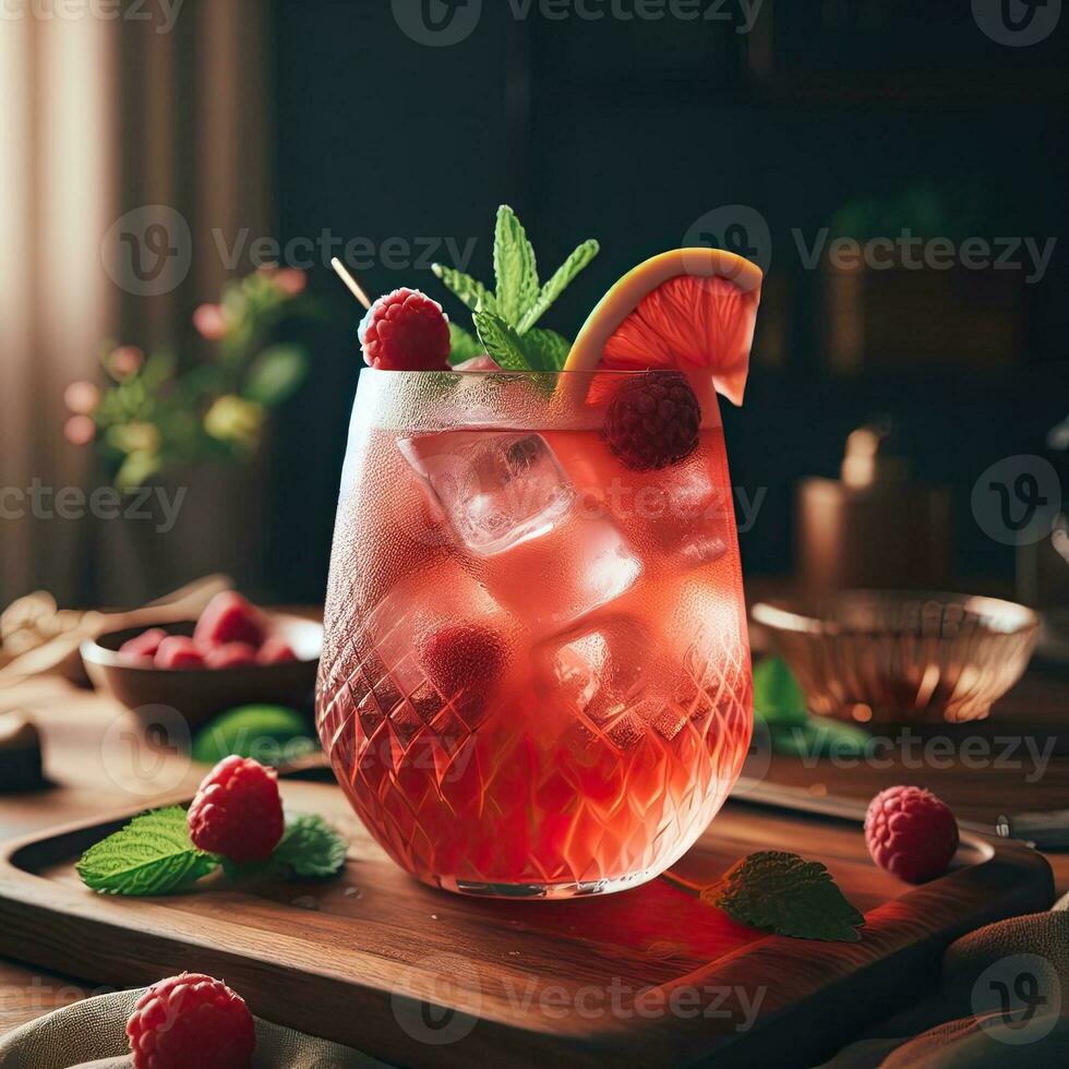 AI generated Strawberry cocktail with mint leaves AI Generative photo
