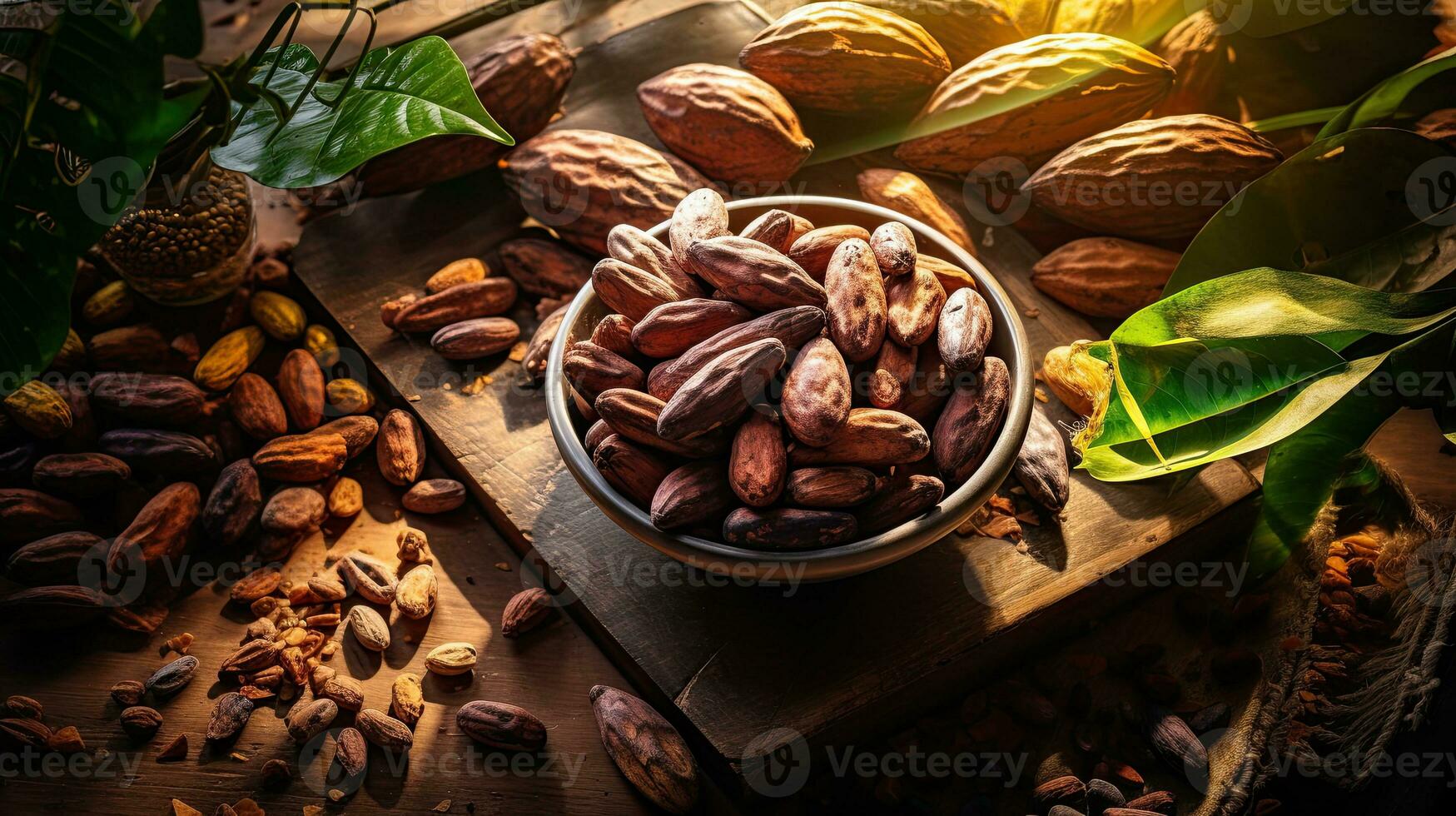 AI generated Portrait cocoa bean on the bowl with light exposure AI Generative photo