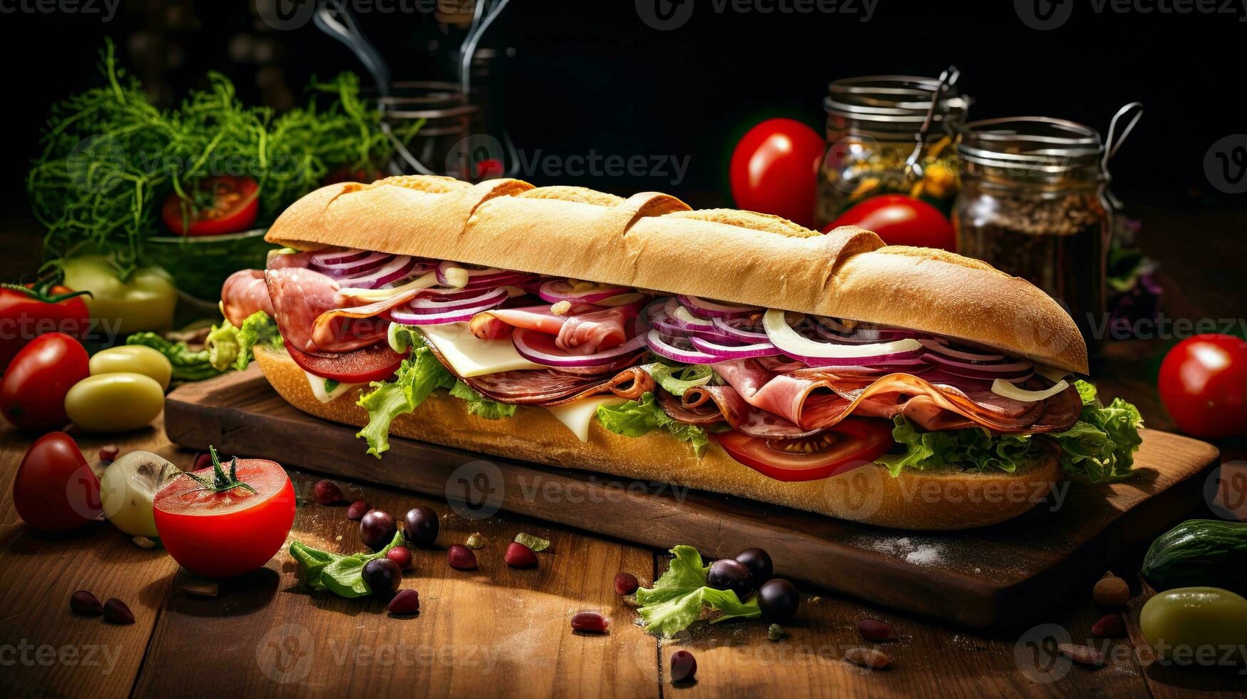 AI generated Submarine sandwich on the table AI Generative photo