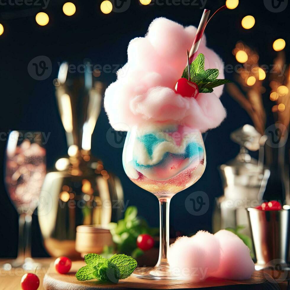 AI generated Cocktail with cotton candy on the table AI Generative photo