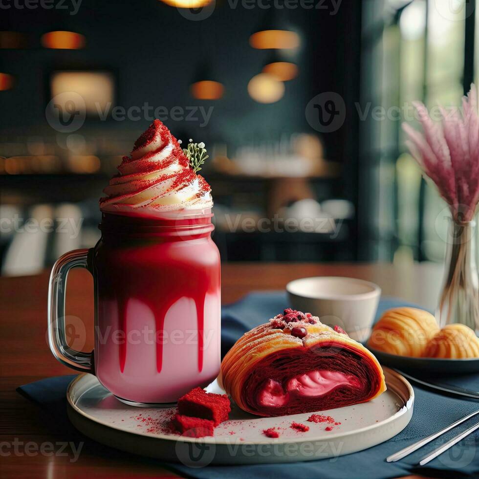AI generated Smoothie red velvet with cake AI Generative photo