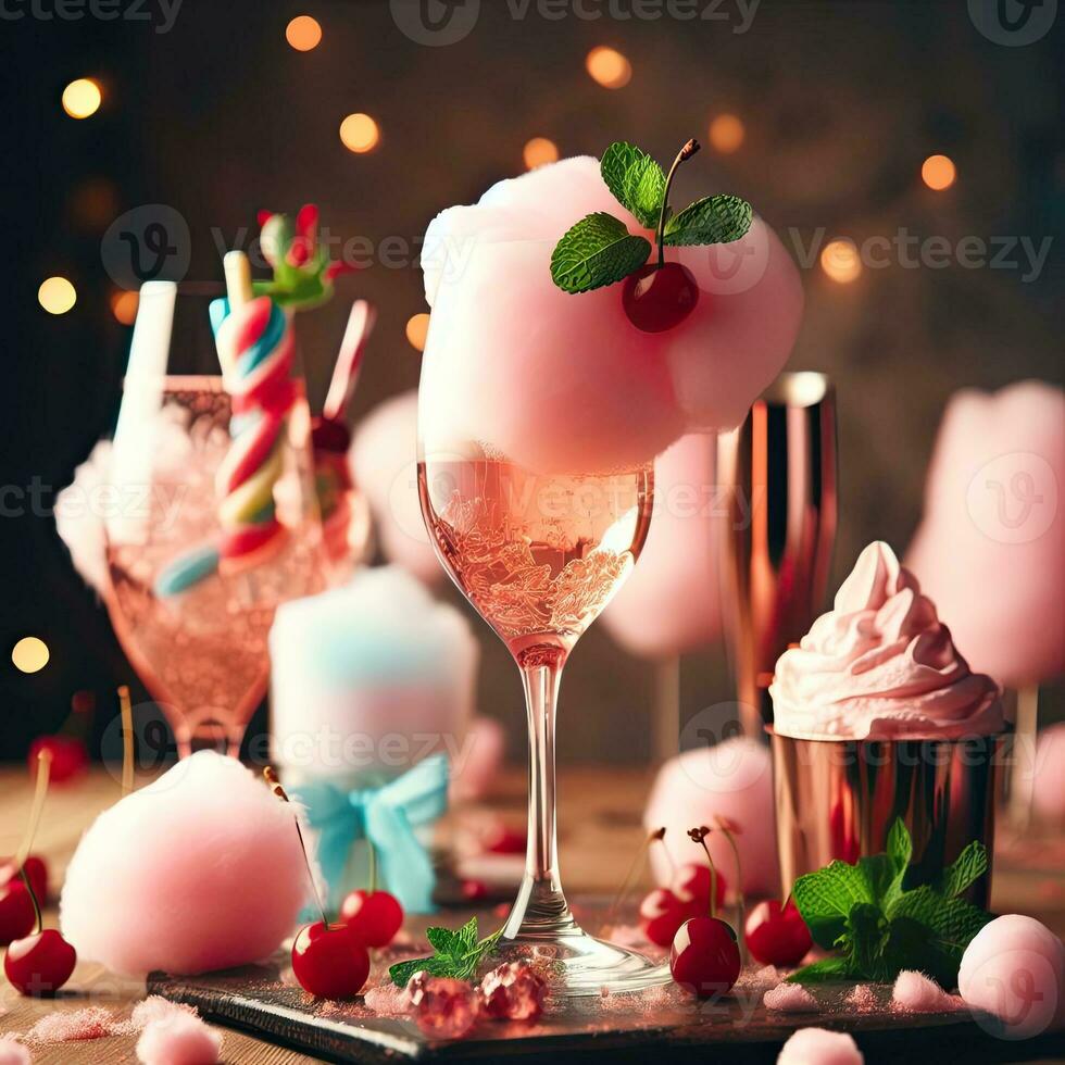 AI generated Fresh cocktail with cotton candy AI Generative photo