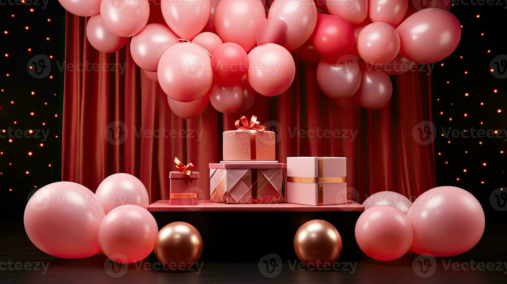 AI generated Portrait gift box with heart balloon AI Generative photo