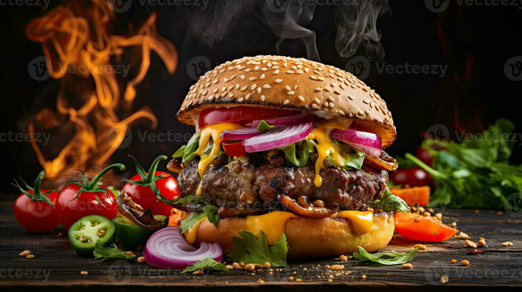 AI generated Delicious beef burger with melted cheese AI Generative photo