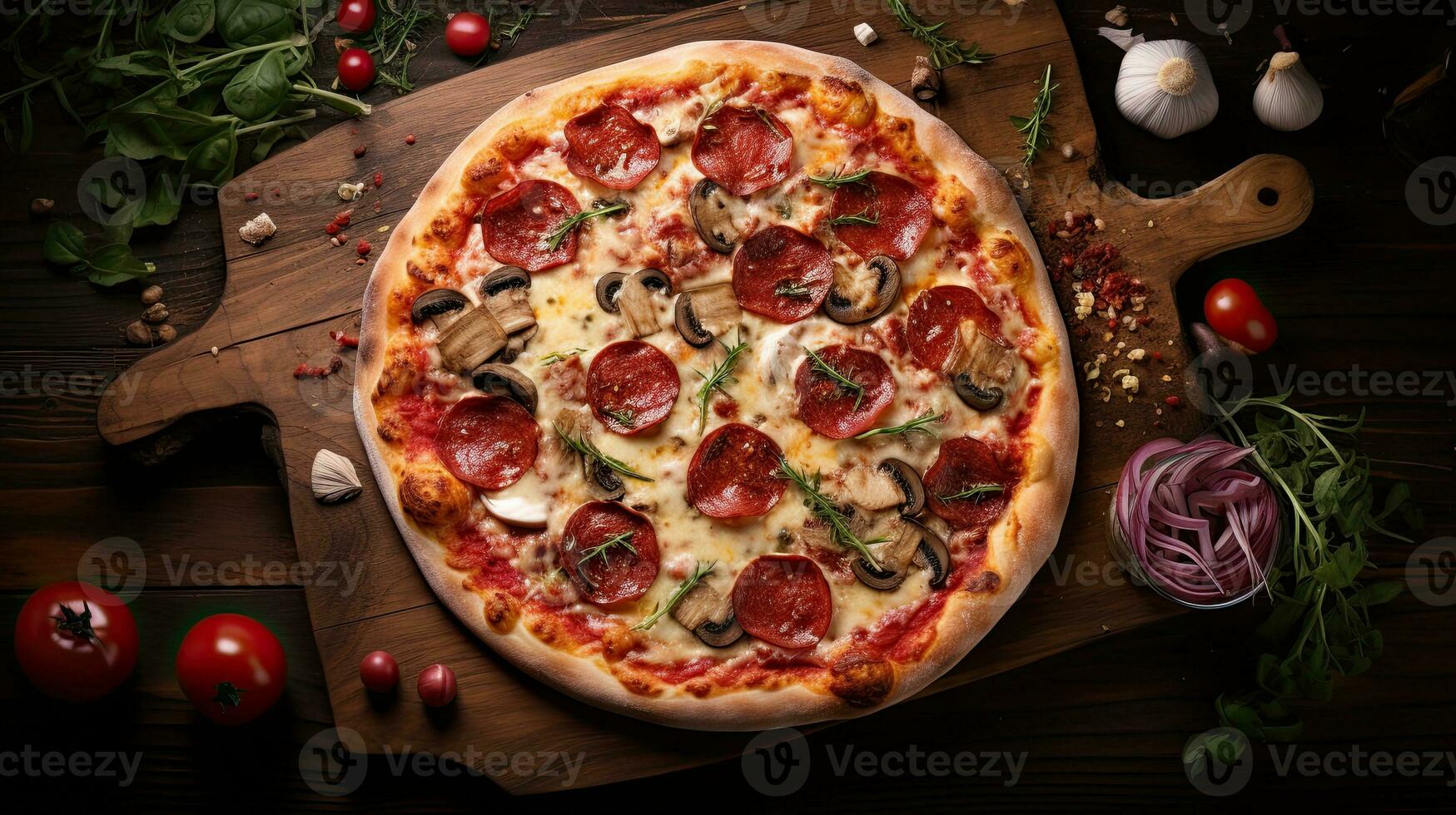 AI generated Fresh of the grill pizza with basil leaf AI Generative photo