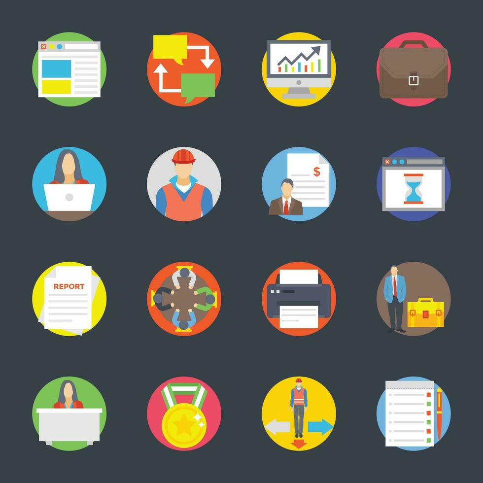 Flat Vector Icons of Business and Web