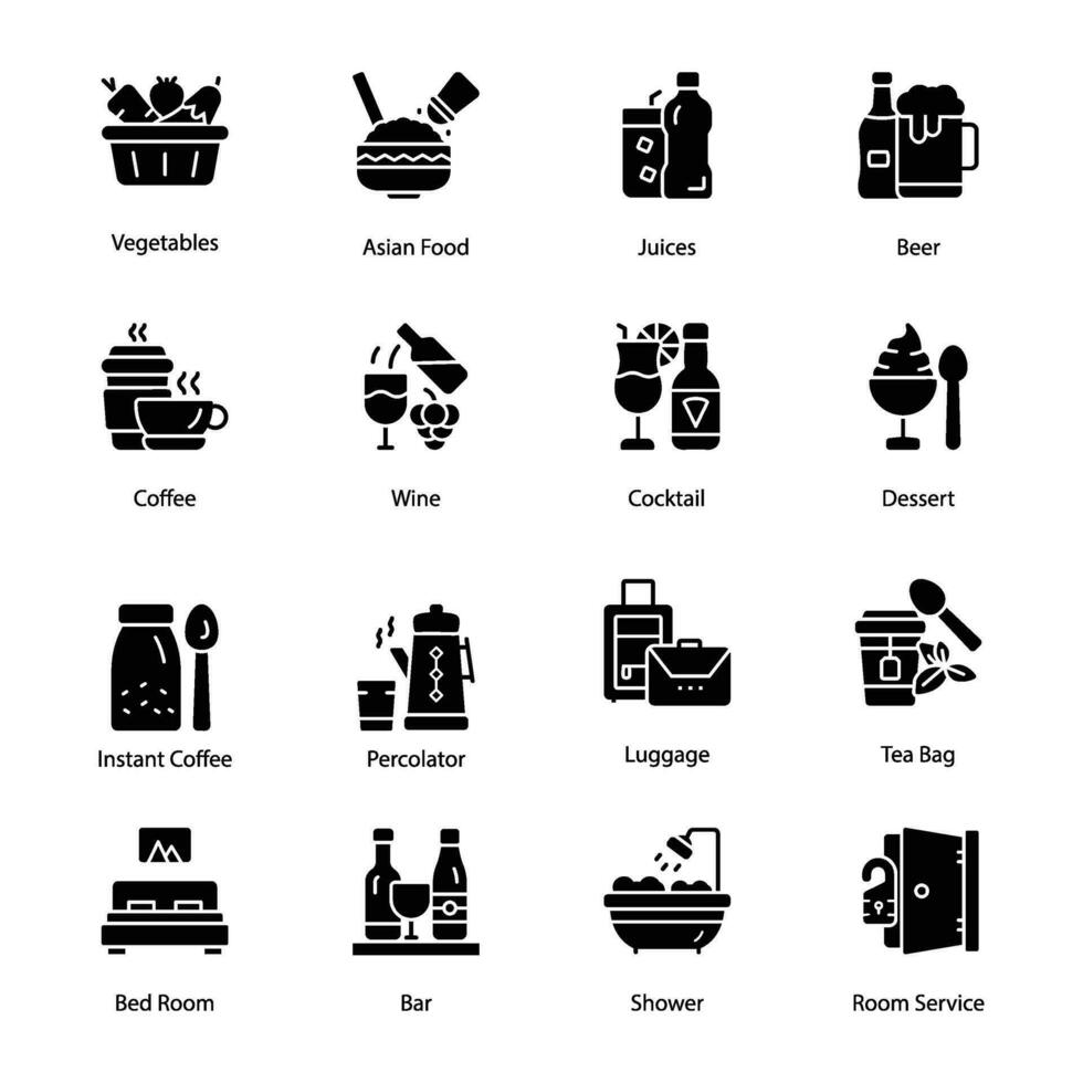 Pack of Restaurant Food Glyph Icons vector