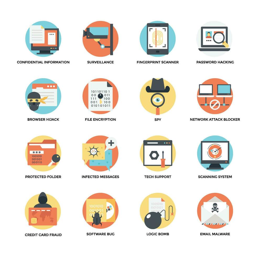 Online Security and Protection Flat Vector Icons Set
